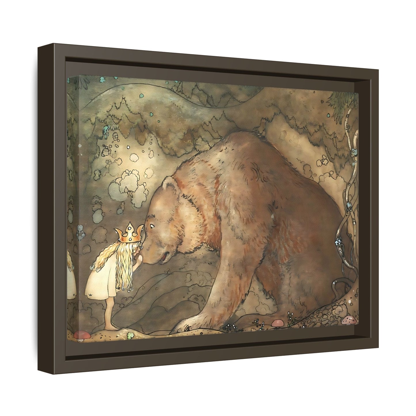 John Bauer Kissed Bear Canvas Print - Framed Fairy Tale Wall Art Prints