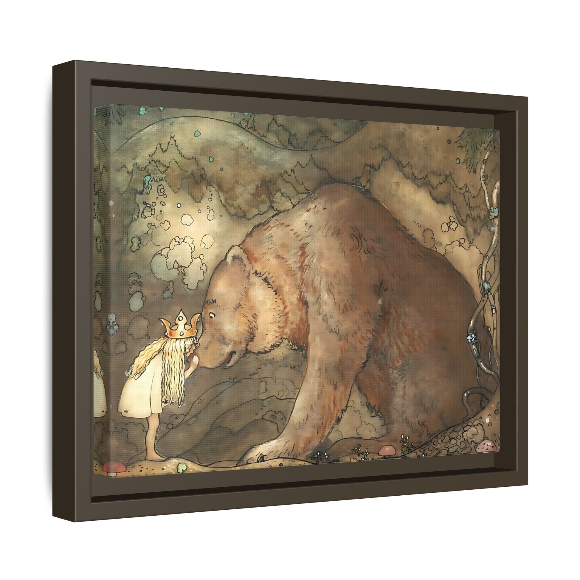 John Bauer Kissed Bear Canvas Print - Framed Fairy Tale Wall Art Prints