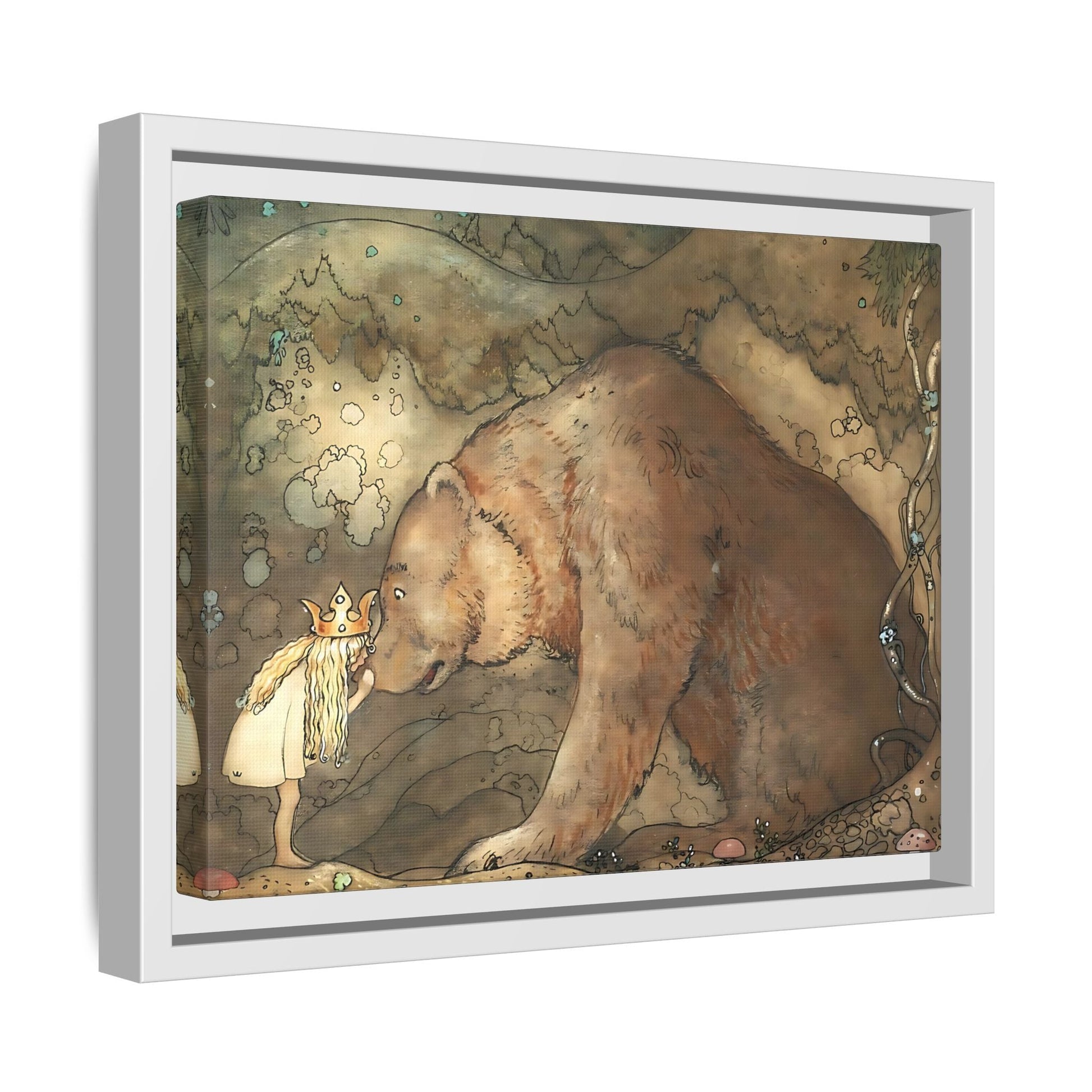John Bauer Kissed Bear Canvas Print - Framed Fairy Tale Wall Art Prints
