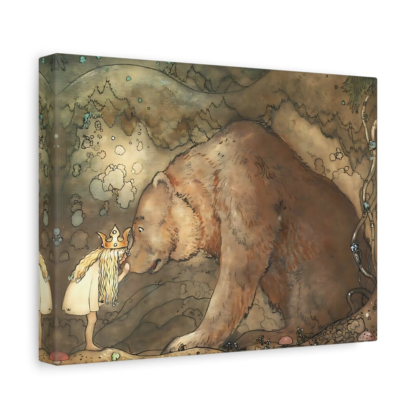 John Bauer Kissed Bear On The Nose - Fairytale Canvas Wall Art Print