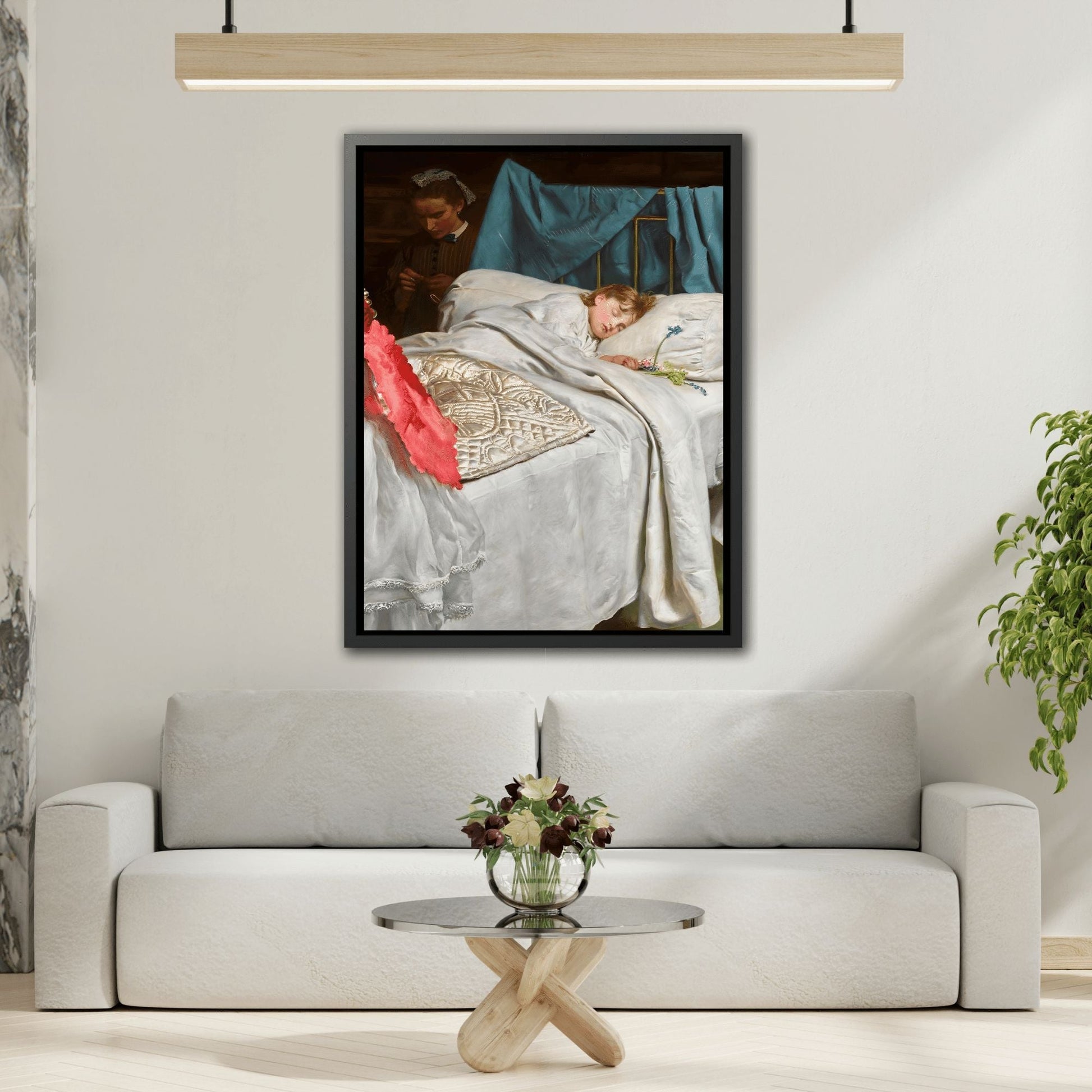 John Everett Millais Sleeping - Framed Canvas Wall Art Reproduction