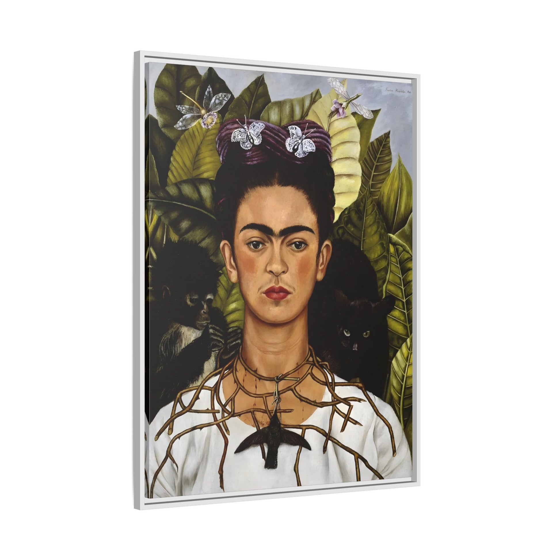 Kahlo Thorn Necklace Hummingbird Canvas Print - Famous Mexican Wall Art Prints
