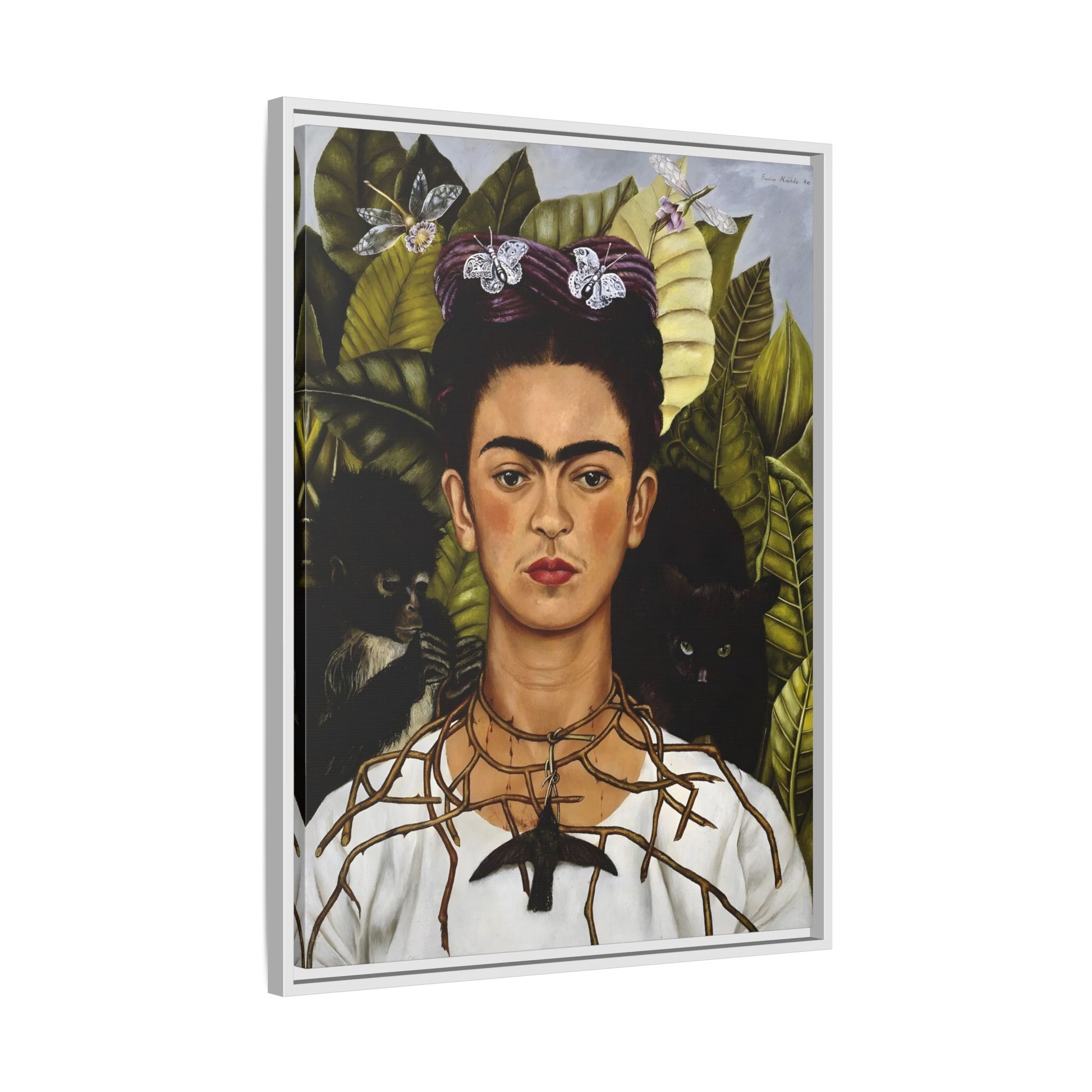 Kahlo Thorn Necklace Hummingbird Canvas Print - Famous Mexican Wall Art Prints
