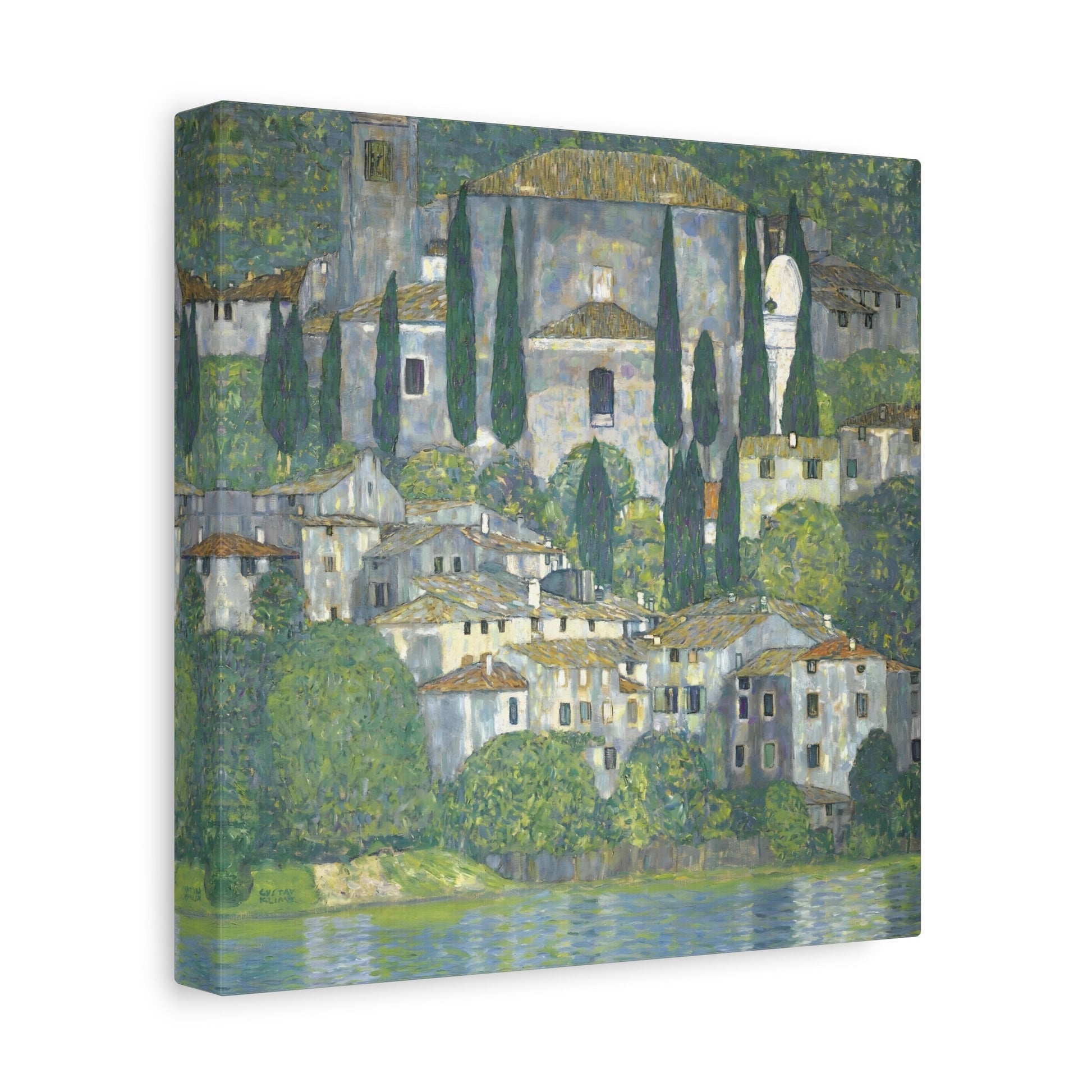 Klimt Church in Cassone Landscape - Square Cypress Canvas Art Print