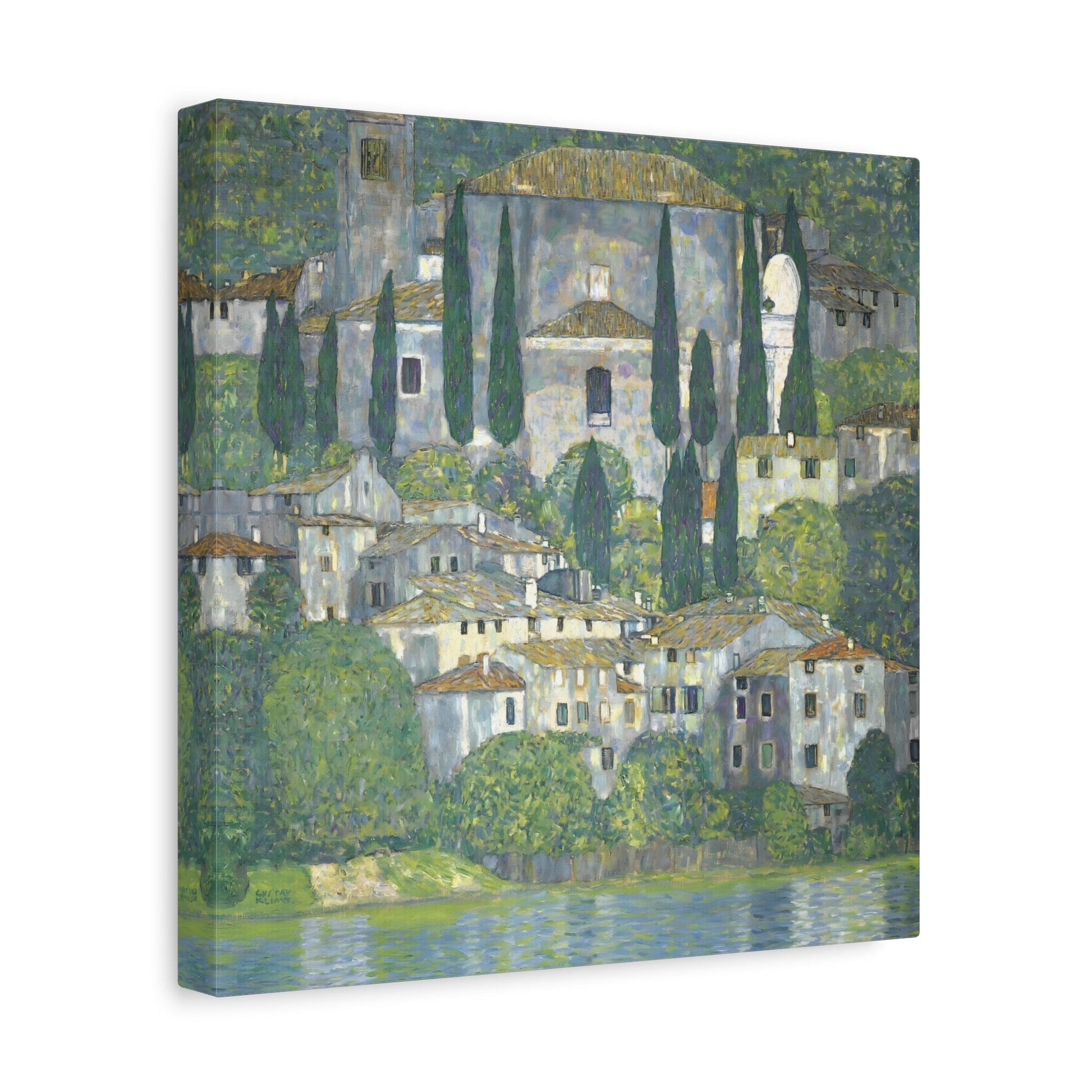 Klimt Church in Cassone Landscape - Square Cypress Canvas Art Print