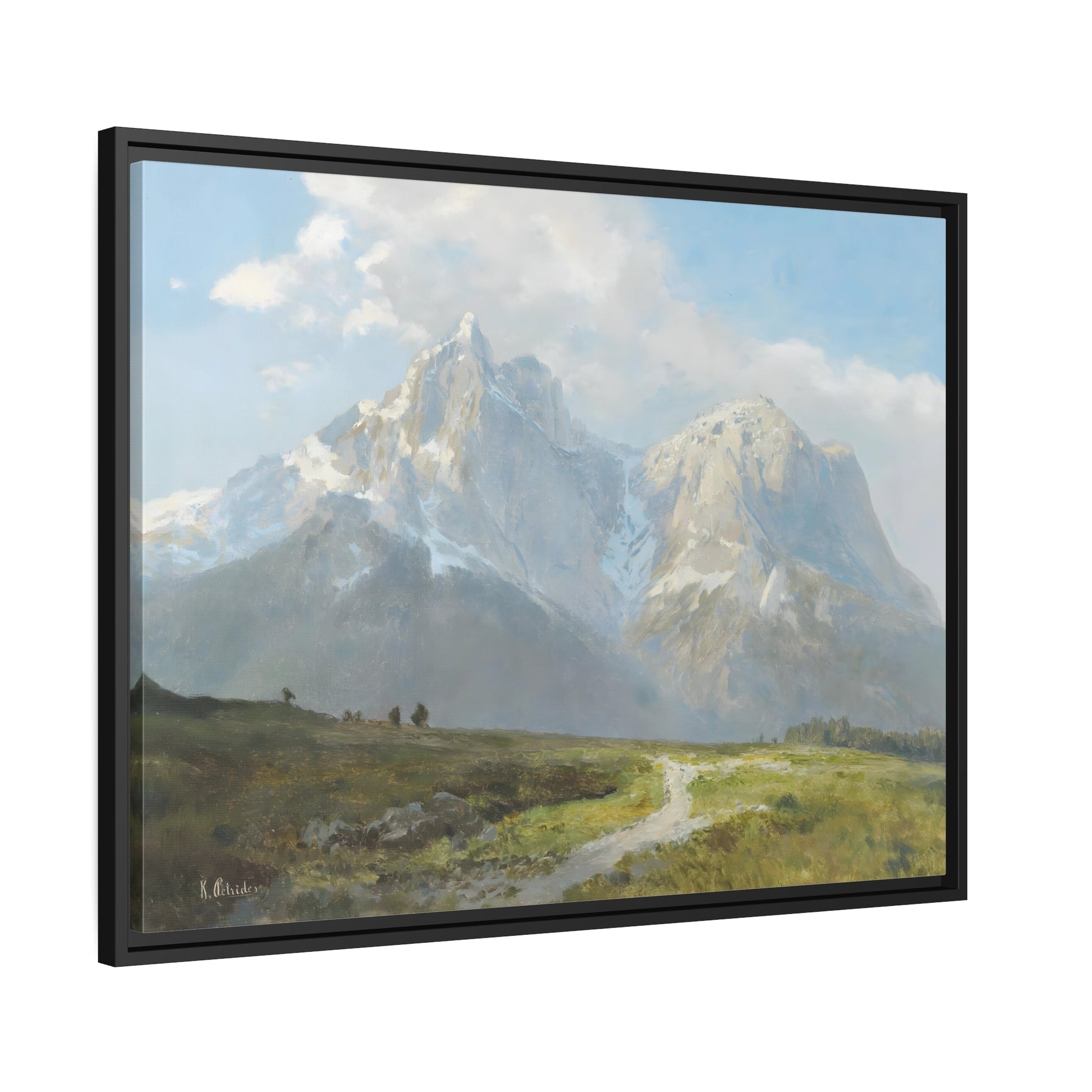 Konrad Petrides Mountain Landscape - Canvas Wall Art Print in Black Frame