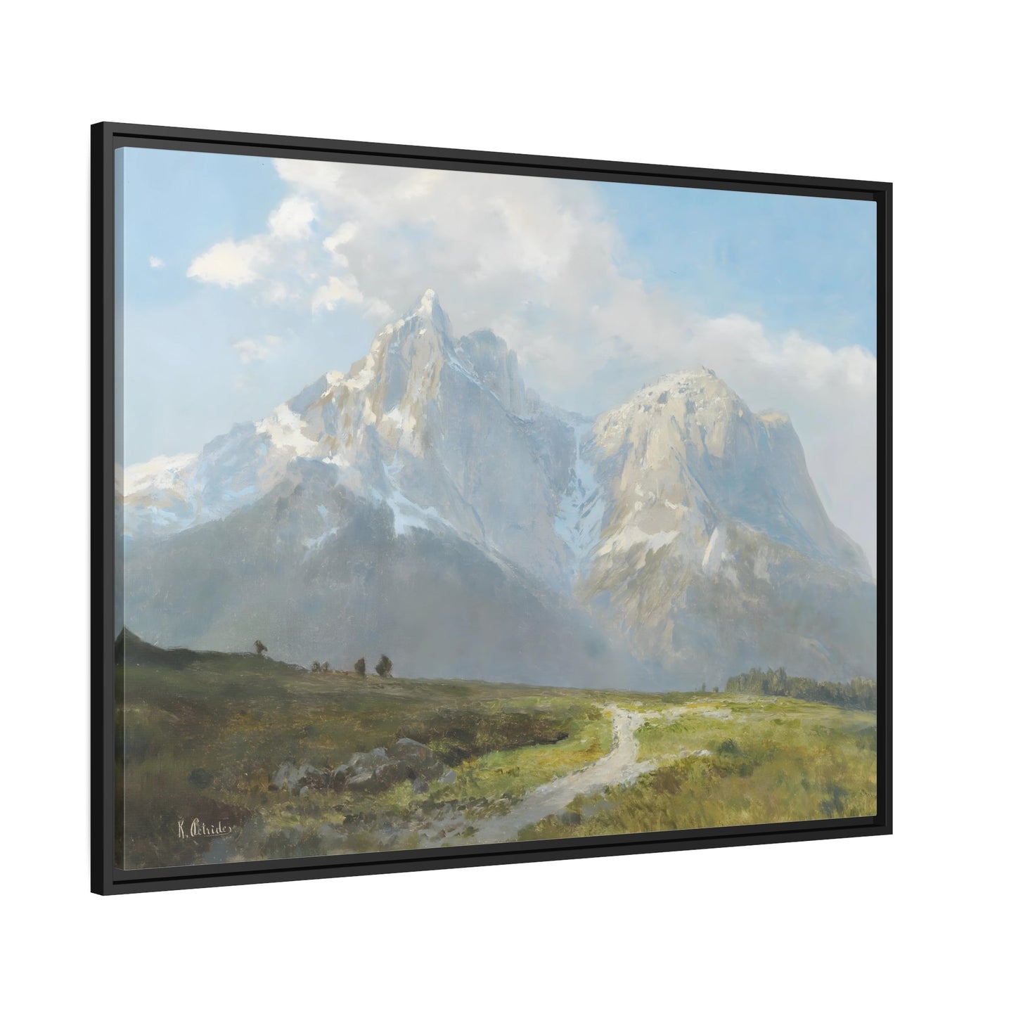 Konrad Petrides Mountain Landscape - Canvas Wall Art Print in Black Frame