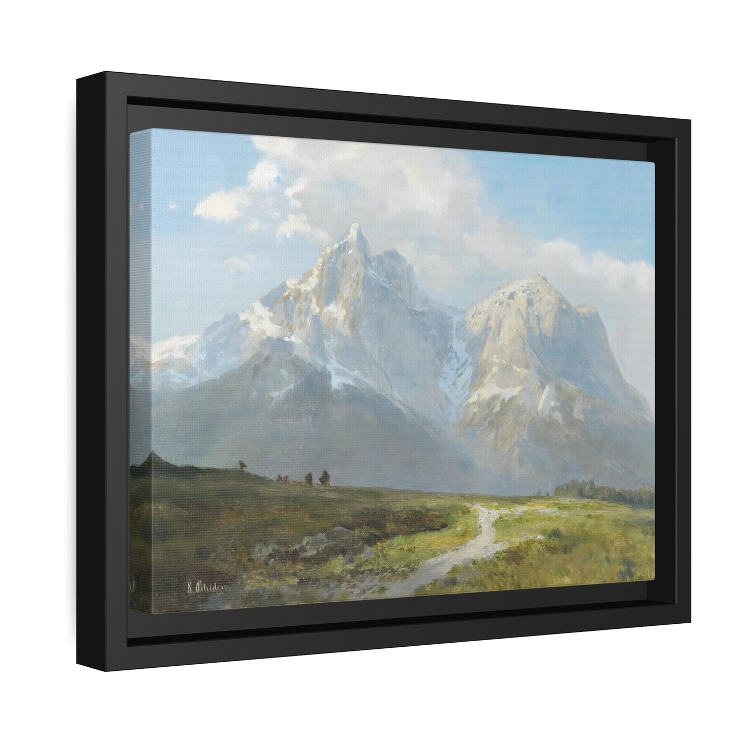 Konrad Petrides Mountain Landscape - Canvas Wall Art Print in Black Frame