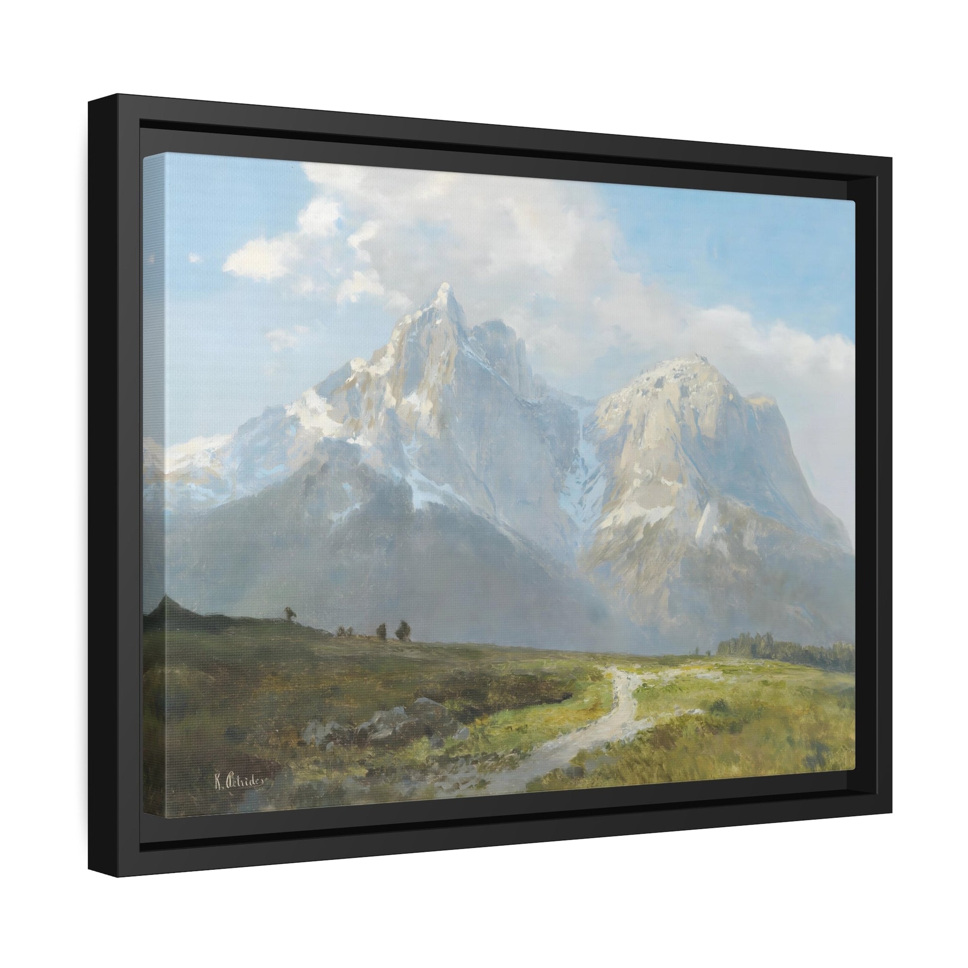 Konrad Petrides Mountain Landscape - Canvas Wall Art Print in Black Frame