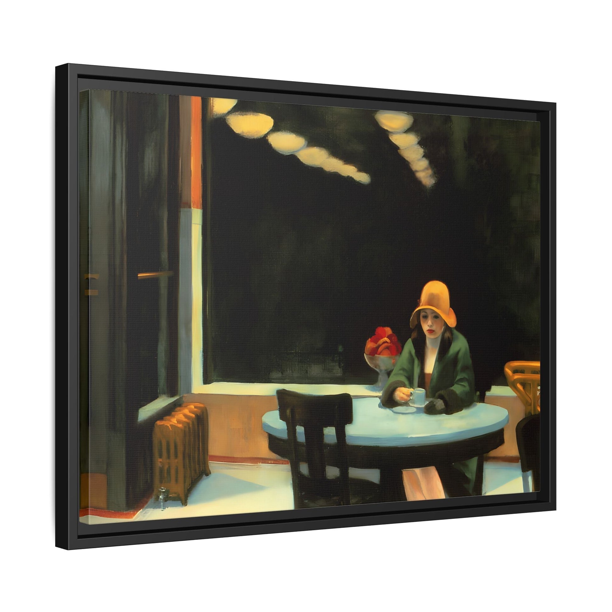 Large Cafe Canvas Wall Art Painting Reproduction - Framed Hopper Automat Print