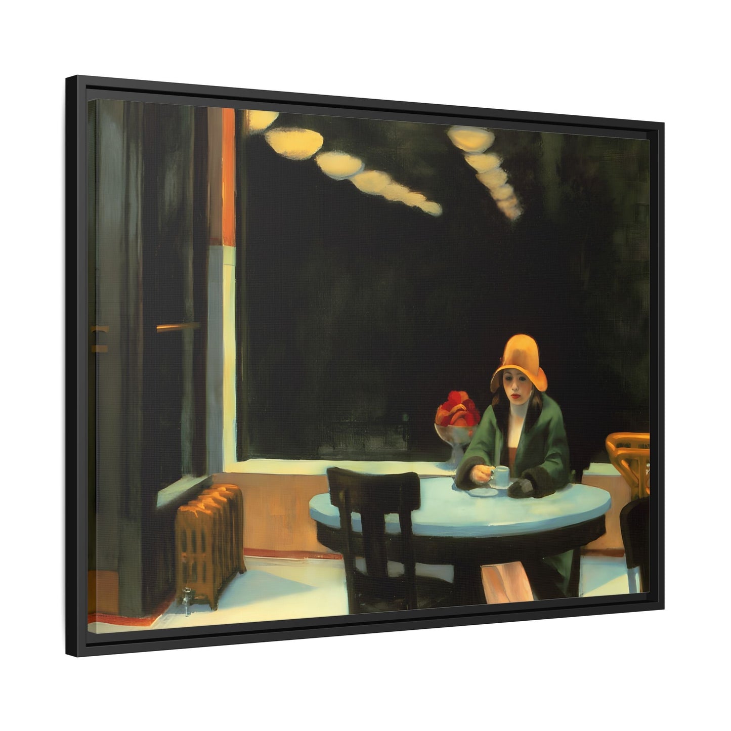 Large Cafe Canvas Wall Art Painting Reproduction - Framed Hopper Automat Print