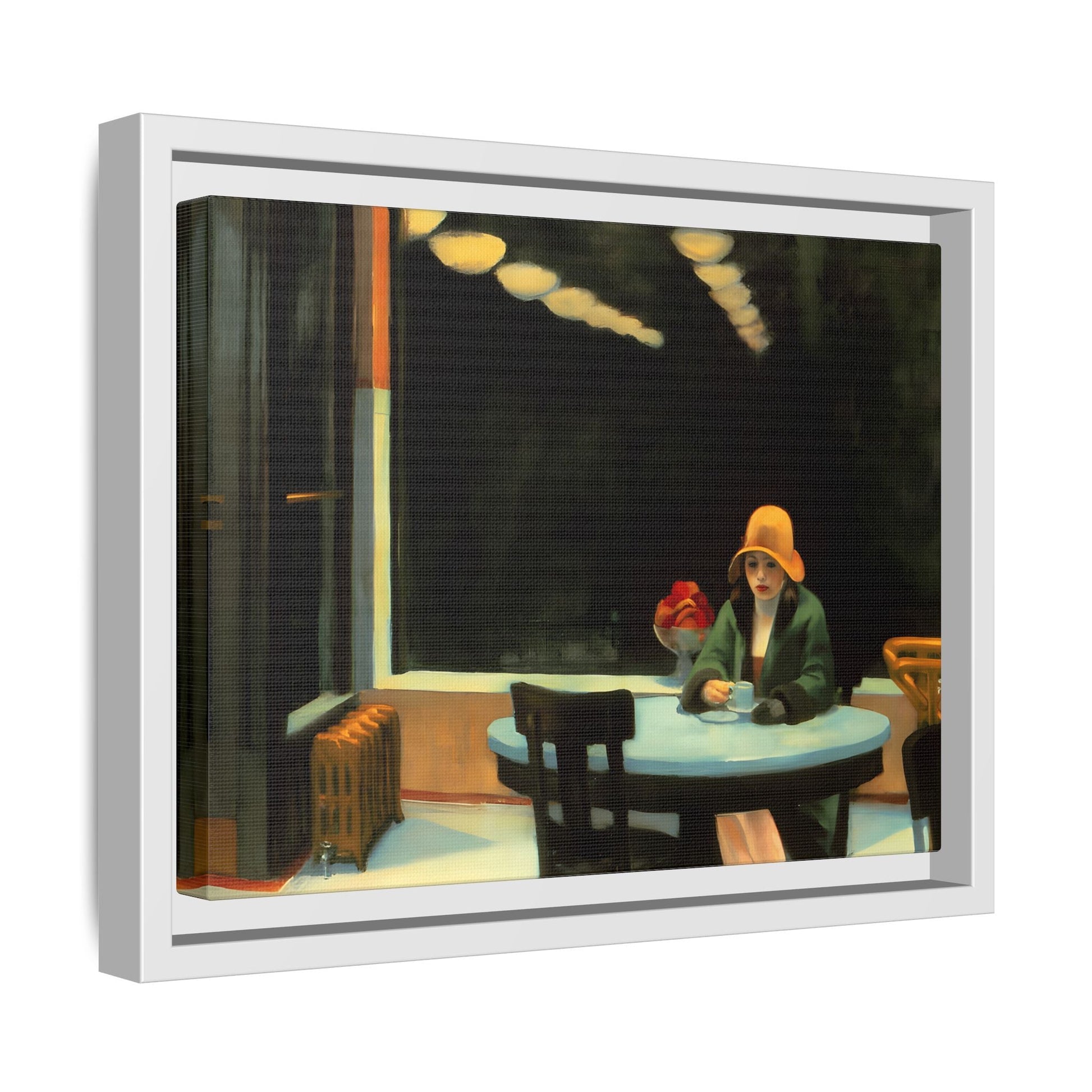 Large Cafe Canvas Wall Art Painting Reproduction - Framed Hopper Automat Print