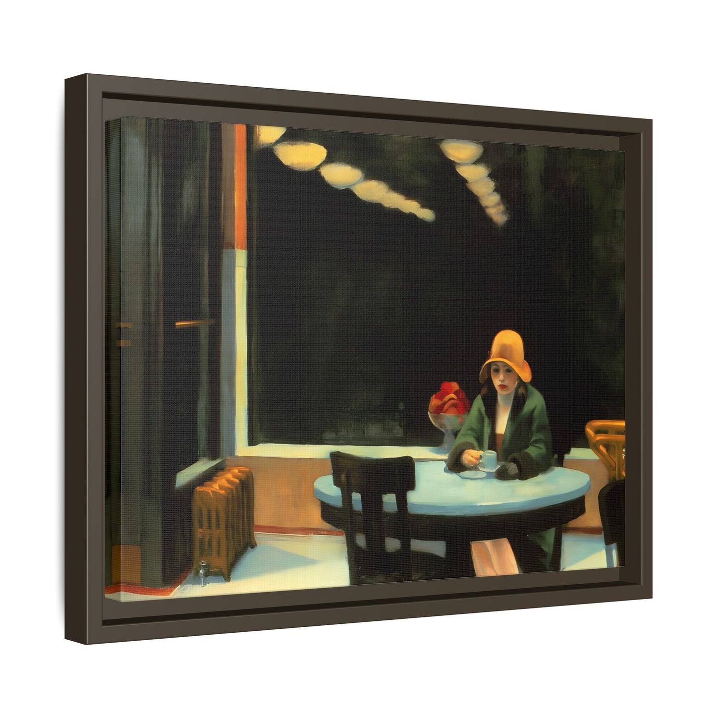 Large Cafe Canvas Wall Art Painting Reproduction - Framed Hopper Automat Print