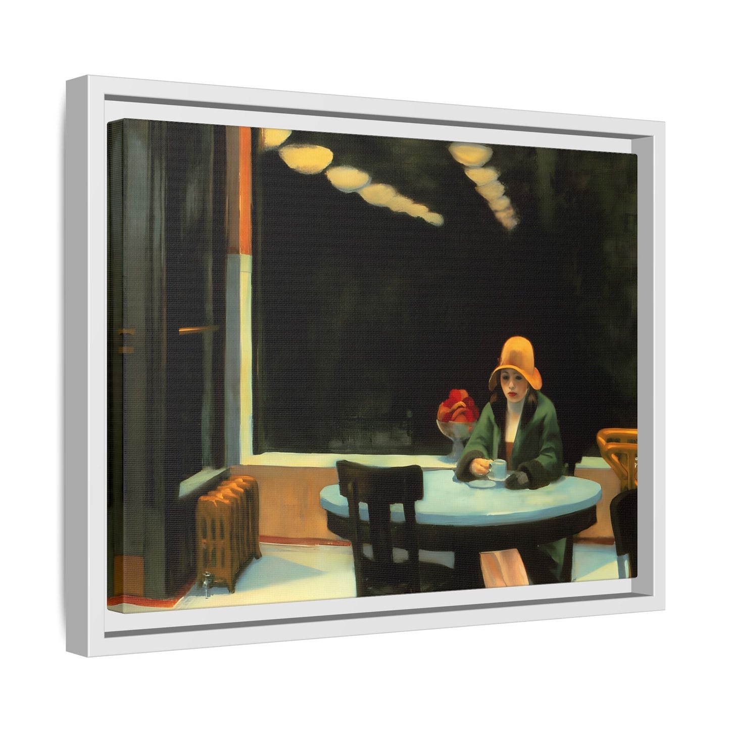 Large Cafe Canvas Wall Art Painting Reproduction - Framed Hopper Automat Print