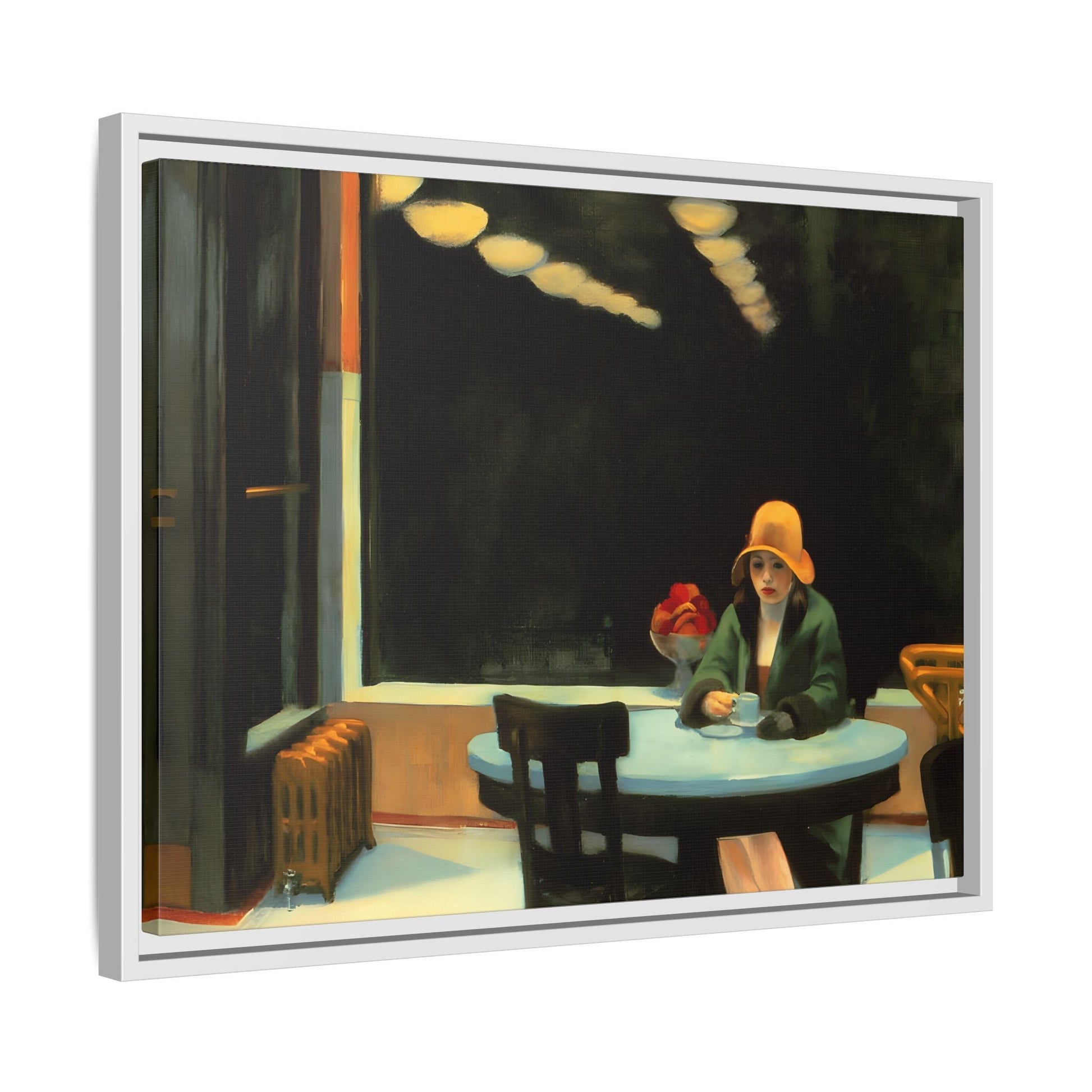 Large Cafe Canvas Wall Art Painting Reproduction - Framed Hopper Automat Print