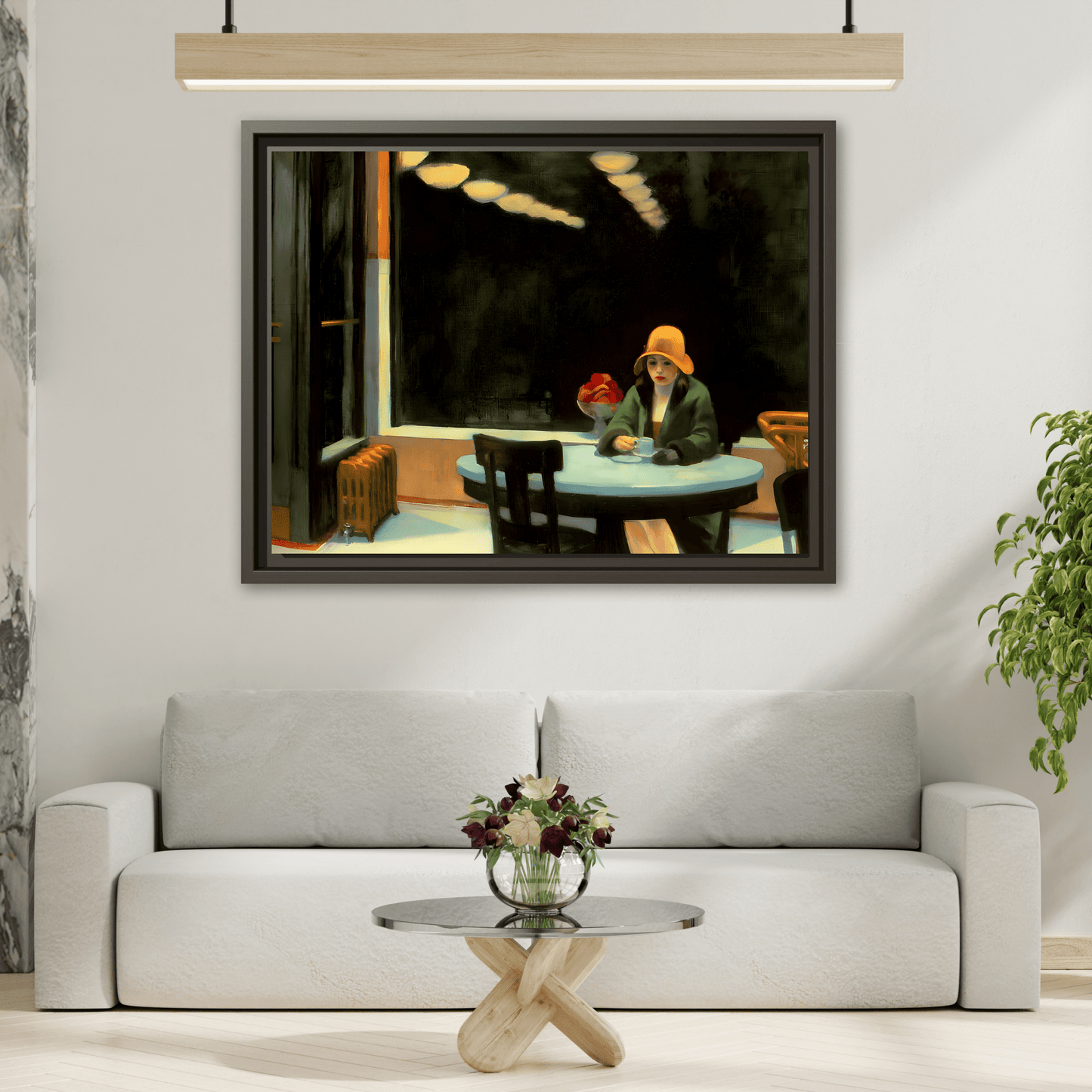 Large Cafe Canvas Wall Art Painting Reproduction - Framed Hopper Automat Print
