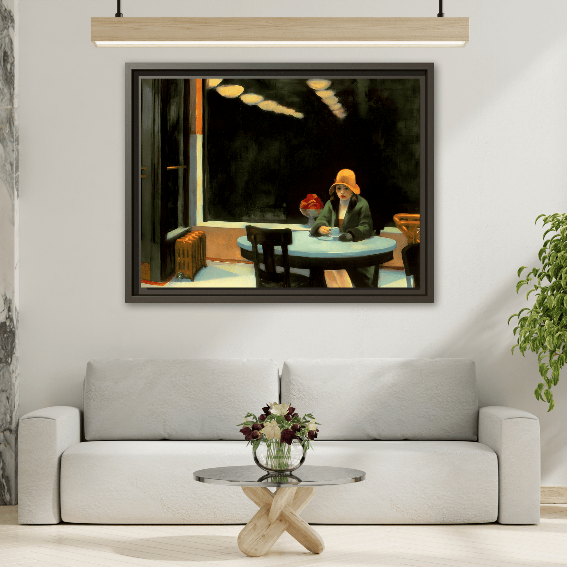 Large Cafe Canvas Wall Art Painting Reproduction - Framed Hopper Automat Print