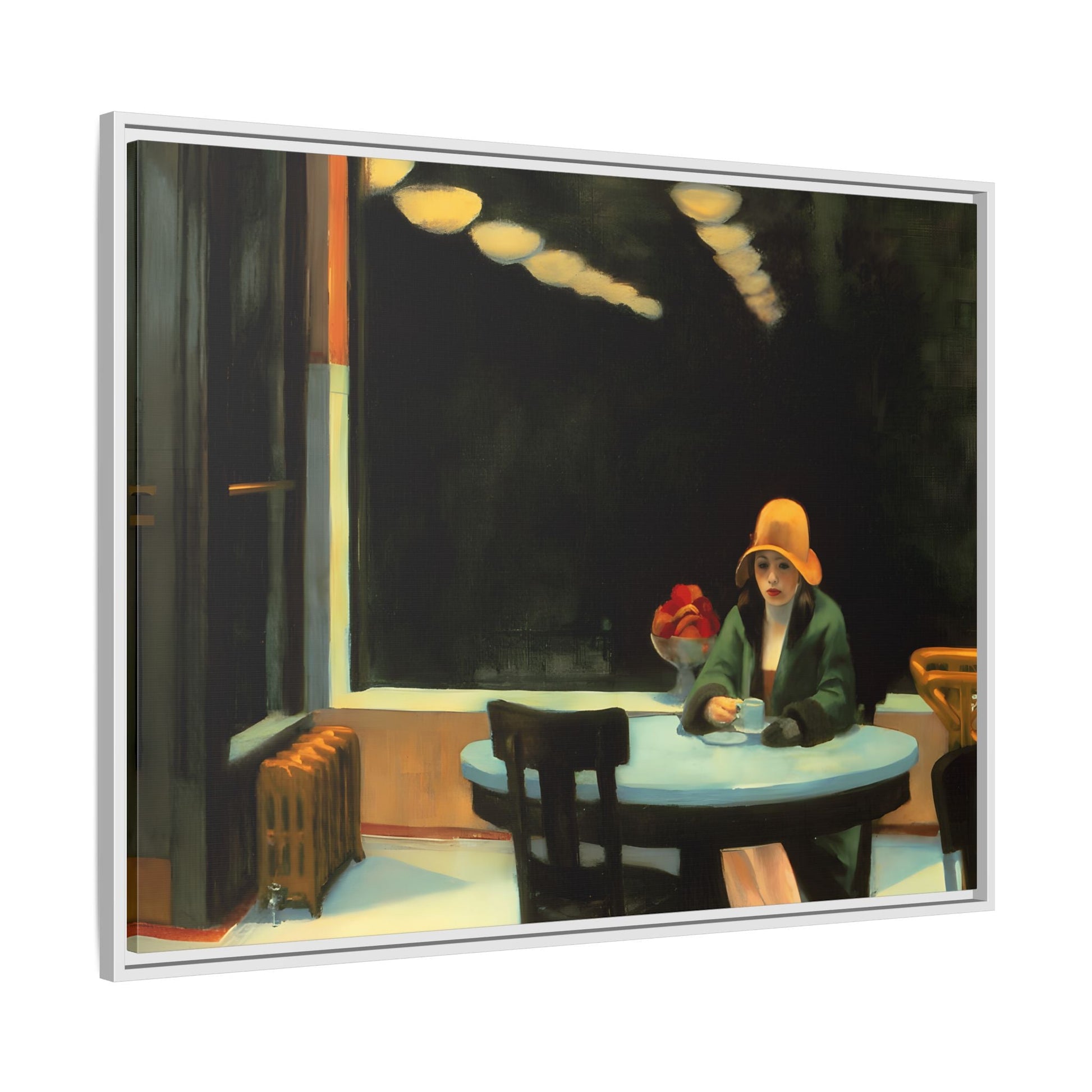 Large Cafe Canvas Wall Art Painting Reproduction - Framed Hopper Automat Print