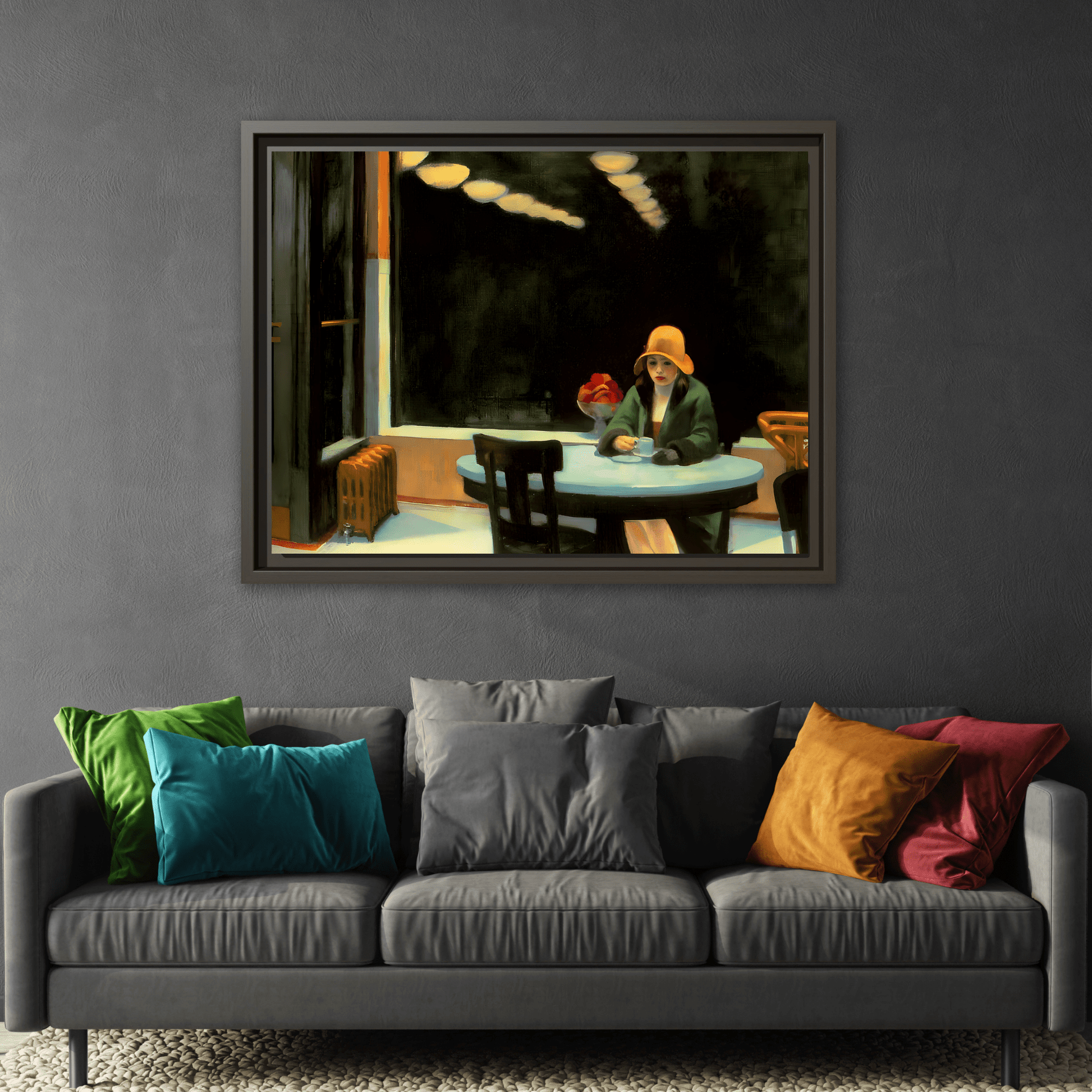 Large Cafe Canvas Wall Art Painting Reproduction - Framed Hopper Automat Print