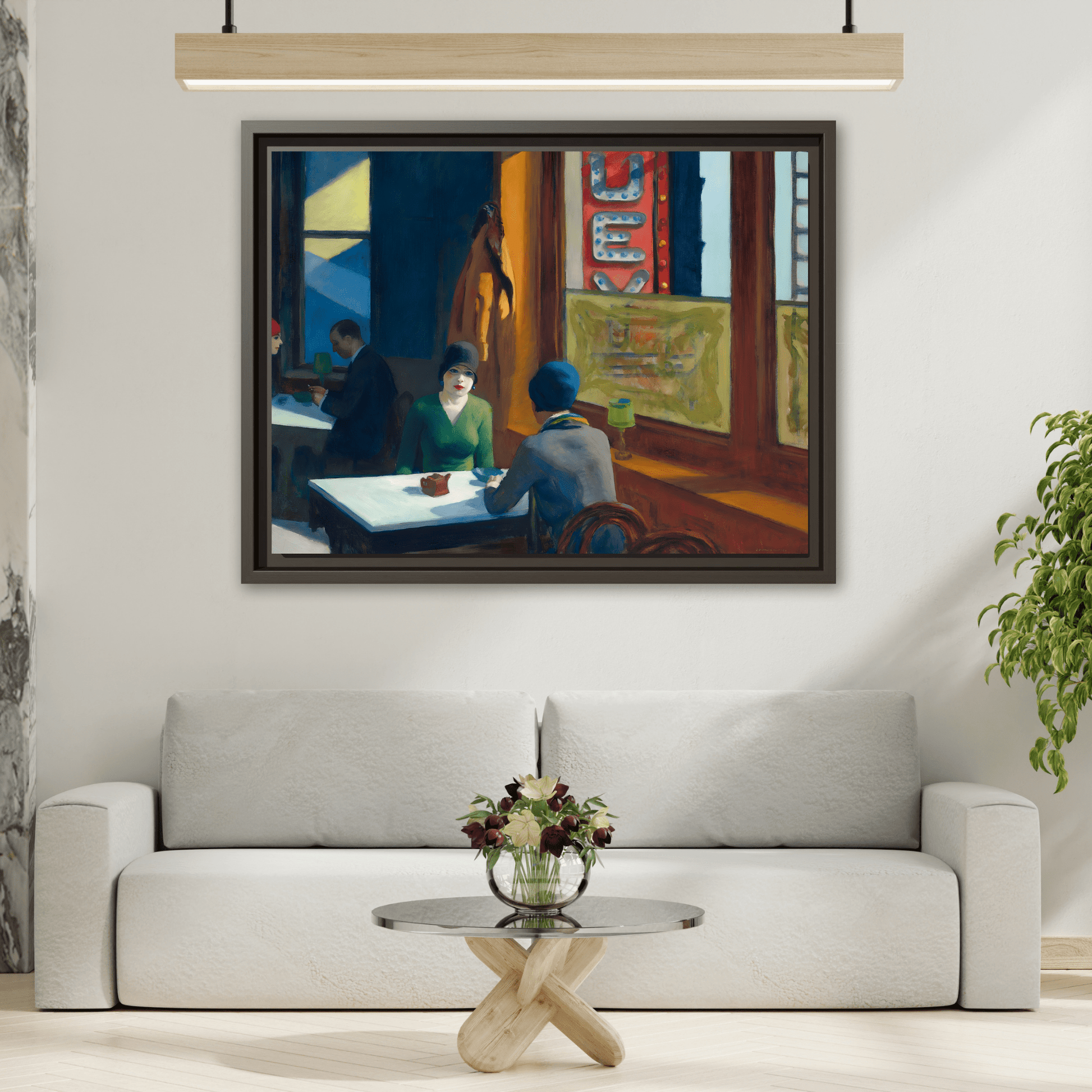 Large Cafe Canvas Wall Art Painting Reproduction - Framed Hopper Automat Print