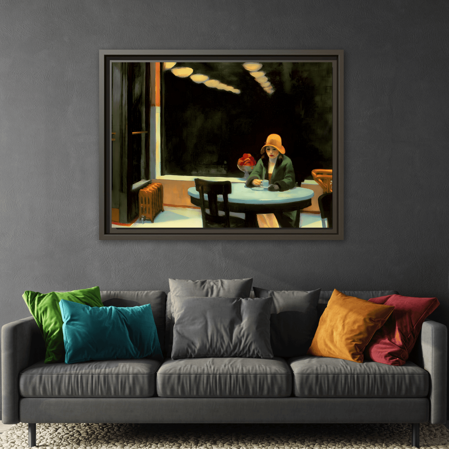 Large Cafe Canvas Wall Art Painting Reproduction - Framed Hopper Automat Print