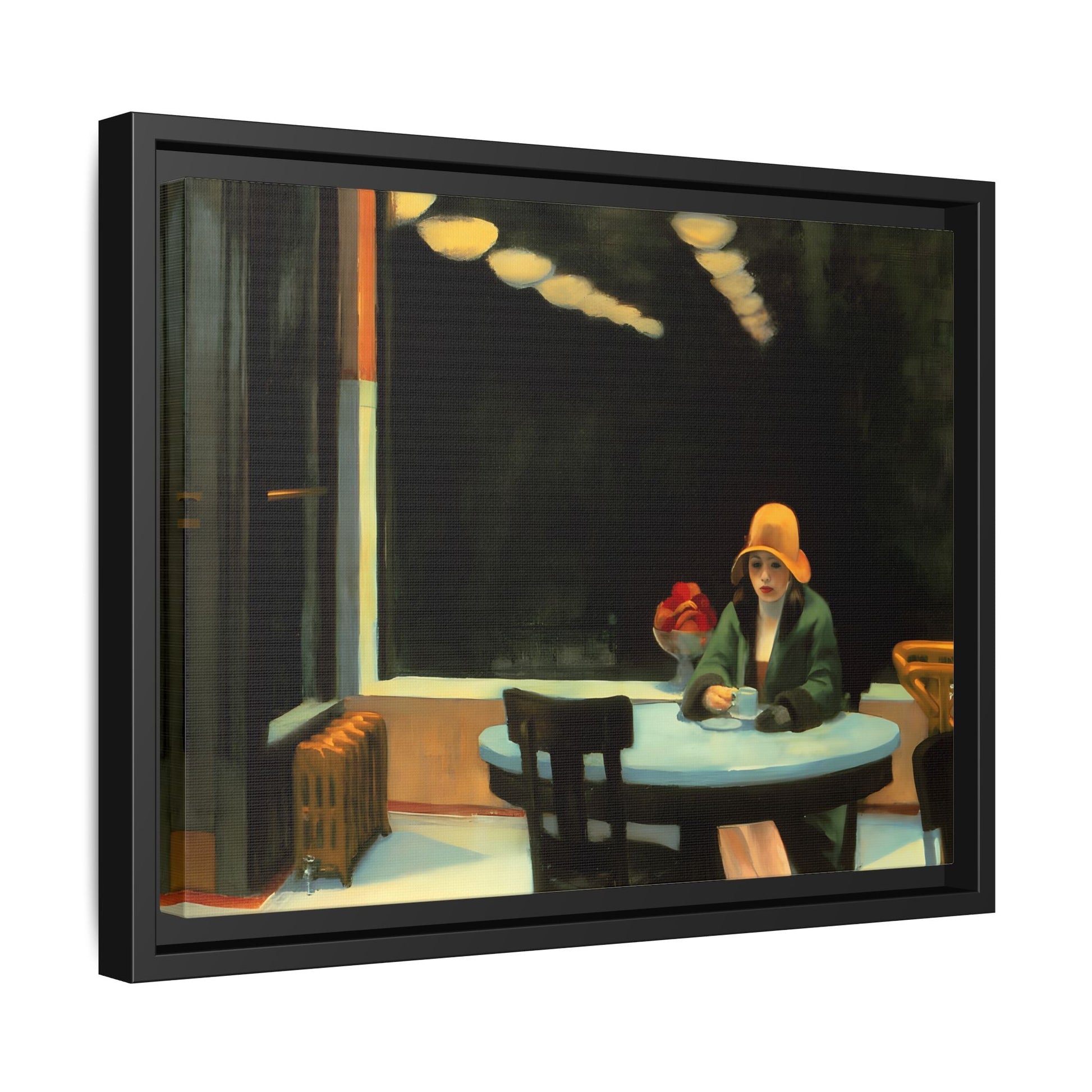 Large Cafe Canvas Wall Art Painting Reproduction - Framed Hopper Automat Print