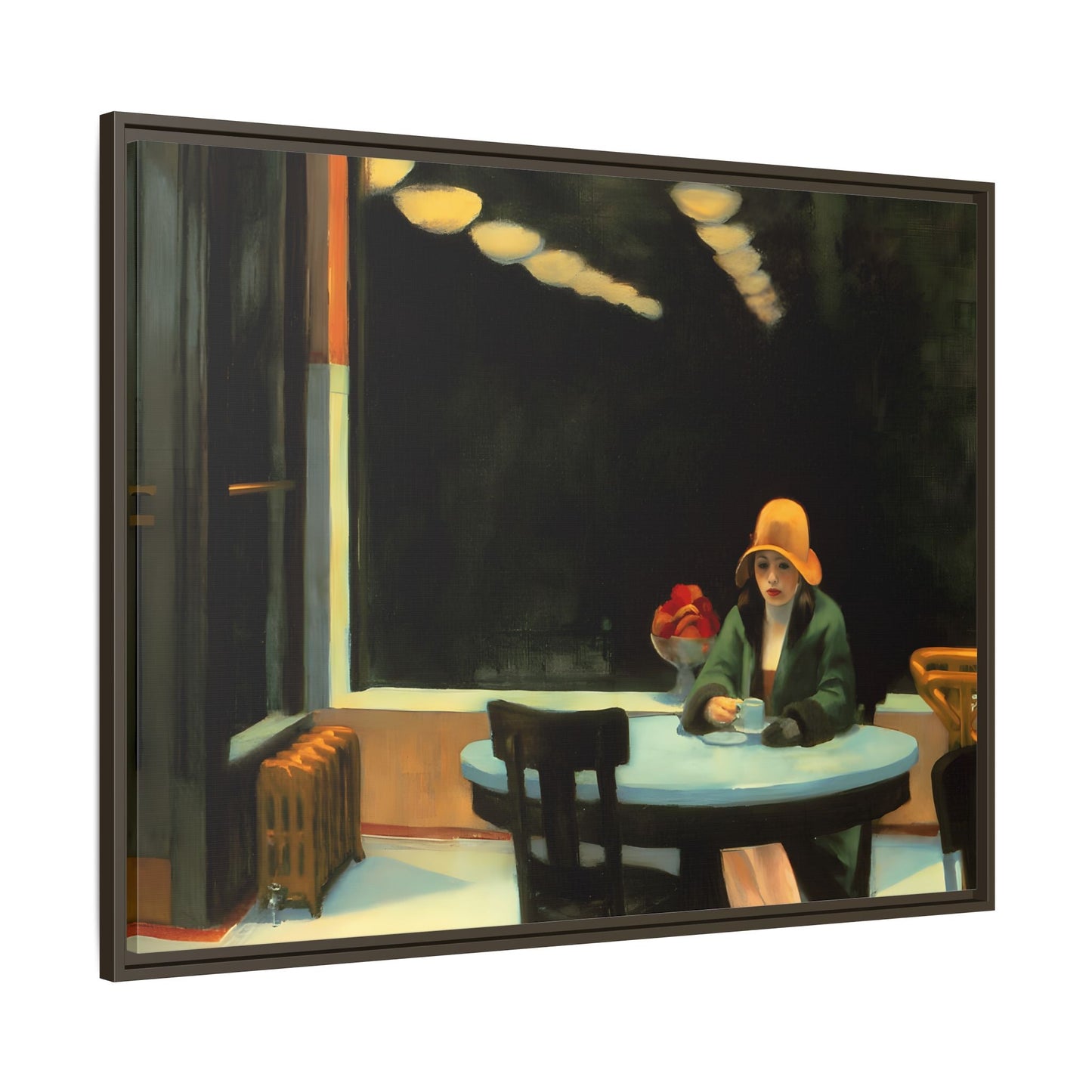 Large Cafe Canvas Wall Art Painting Reproduction - Framed Hopper Automat Print