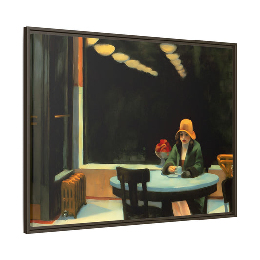 Large Cafe Canvas Wall Art Painting Reproduction - Framed Hopper Automat Print
