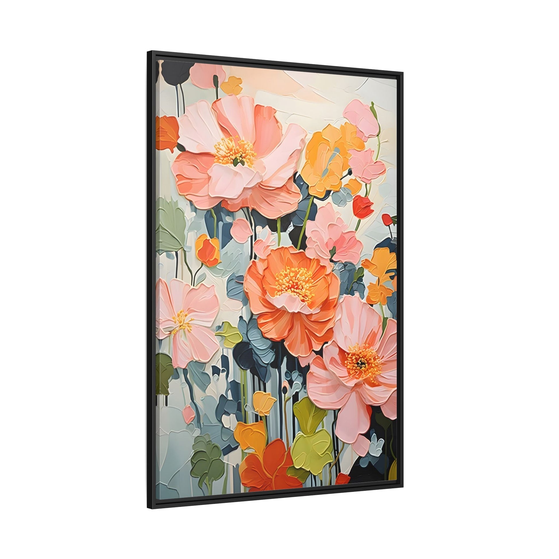 Large Colorful Floral Framed Canvas - Vibrant Flower Wall Art Print