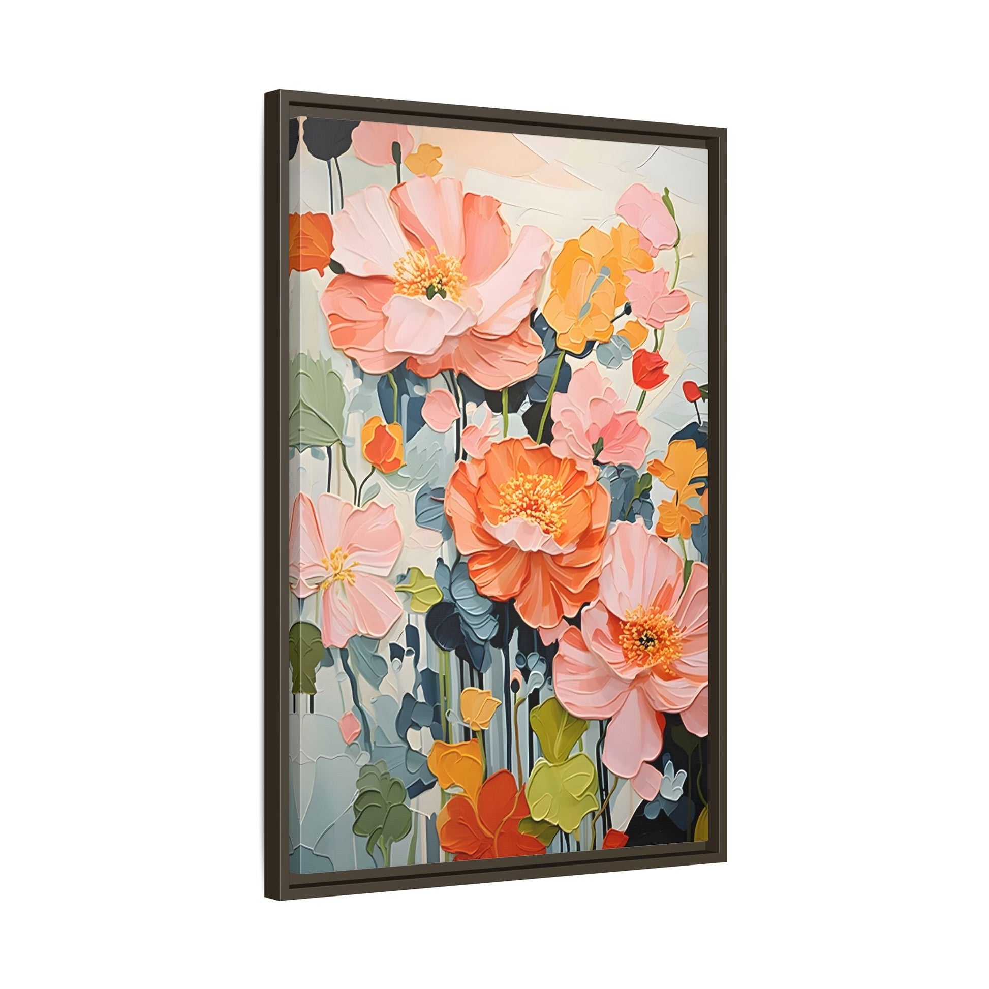 Large Colorful Floral Framed Canvas - Vibrant Flower Wall Art Print
