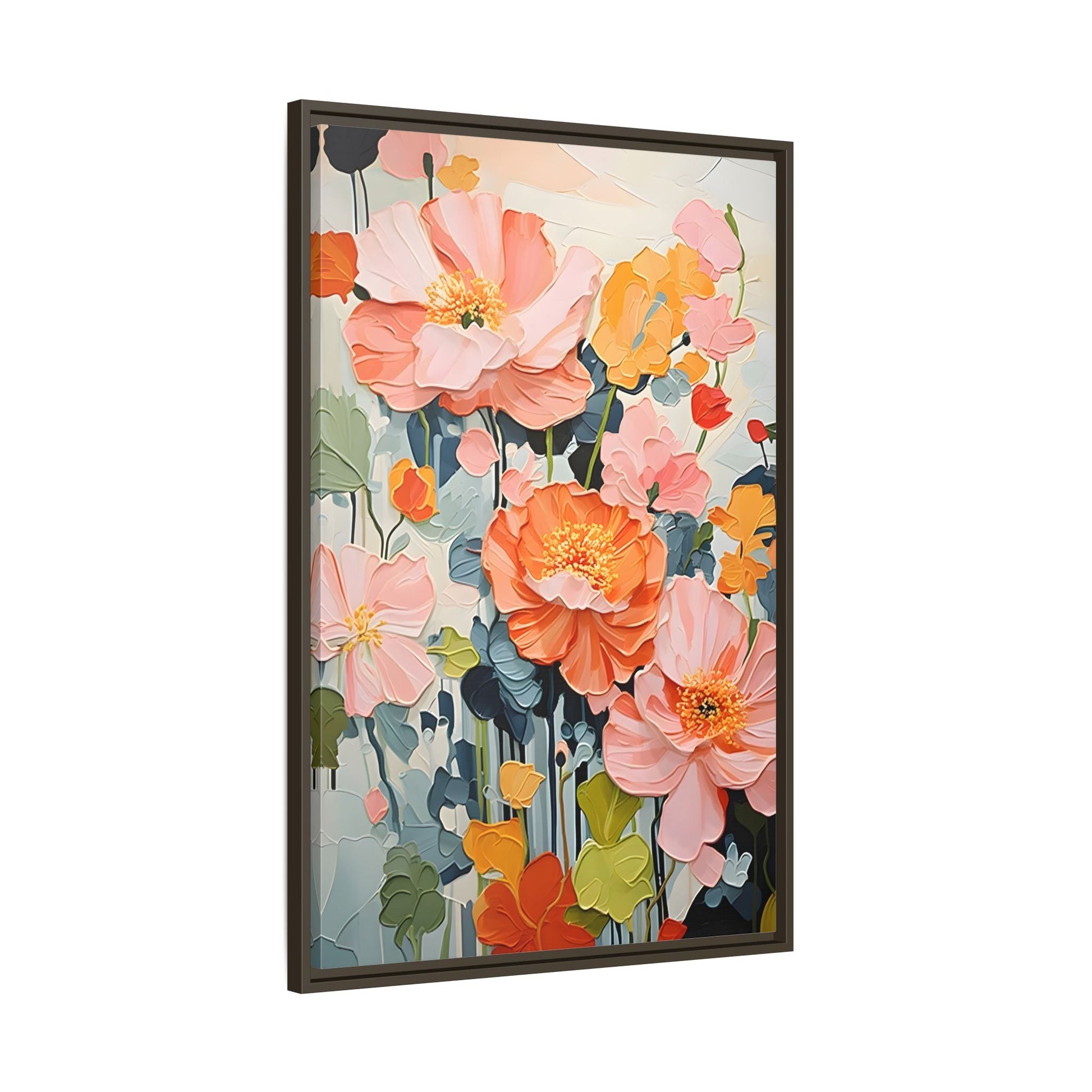 Large Colorful Floral Framed Canvas - Vibrant Flower Wall Art Print