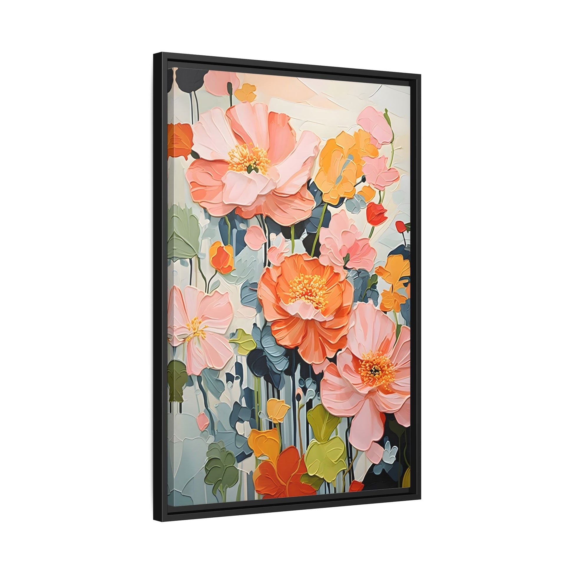 Large Colorful Floral Framed Canvas - Vibrant Flower Wall Art Print