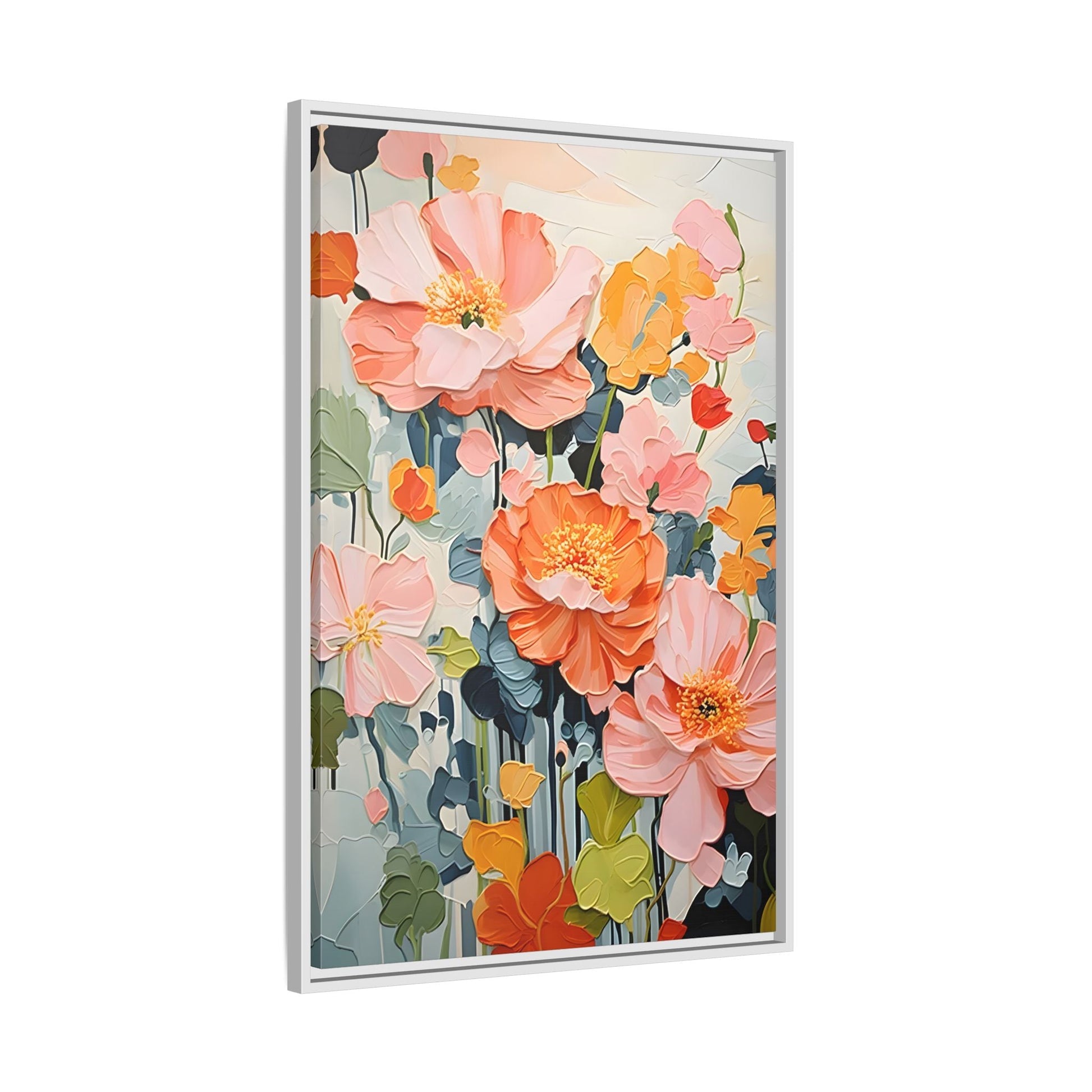 Large Colorful Floral Framed Canvas - Vibrant Flower Wall Art Print