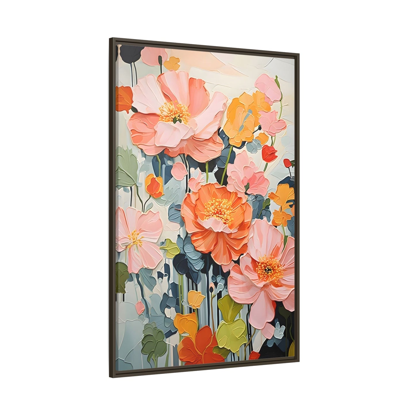 Large Colorful Floral Framed Canvas - Vibrant Flower Wall Art Print