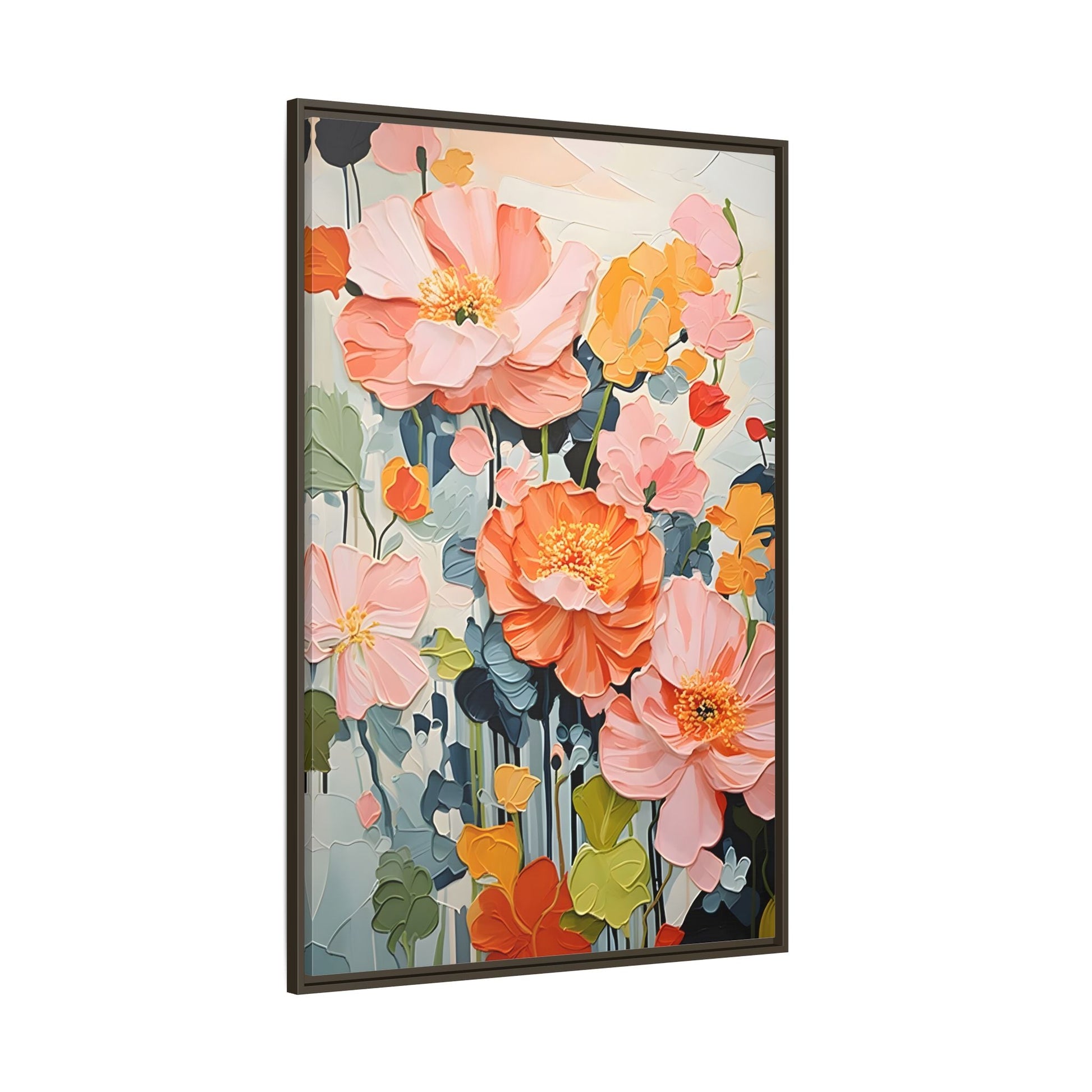 Large Colorful Floral Framed Canvas - Vibrant Flower Wall Art Print