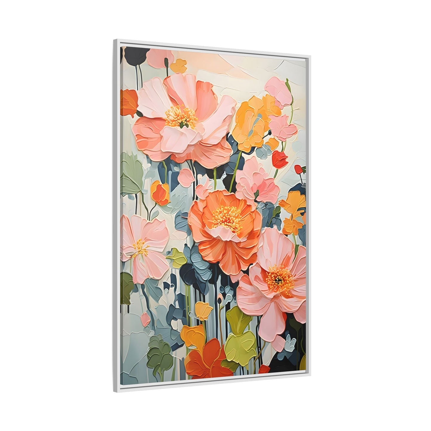 Large Colorful Floral Framed Canvas - Vibrant Flower Wall Art Print