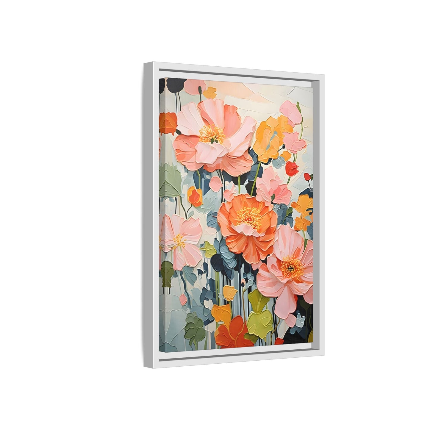 Large Colorful Floral Framed Canvas - Vibrant Flower Wall Art Print