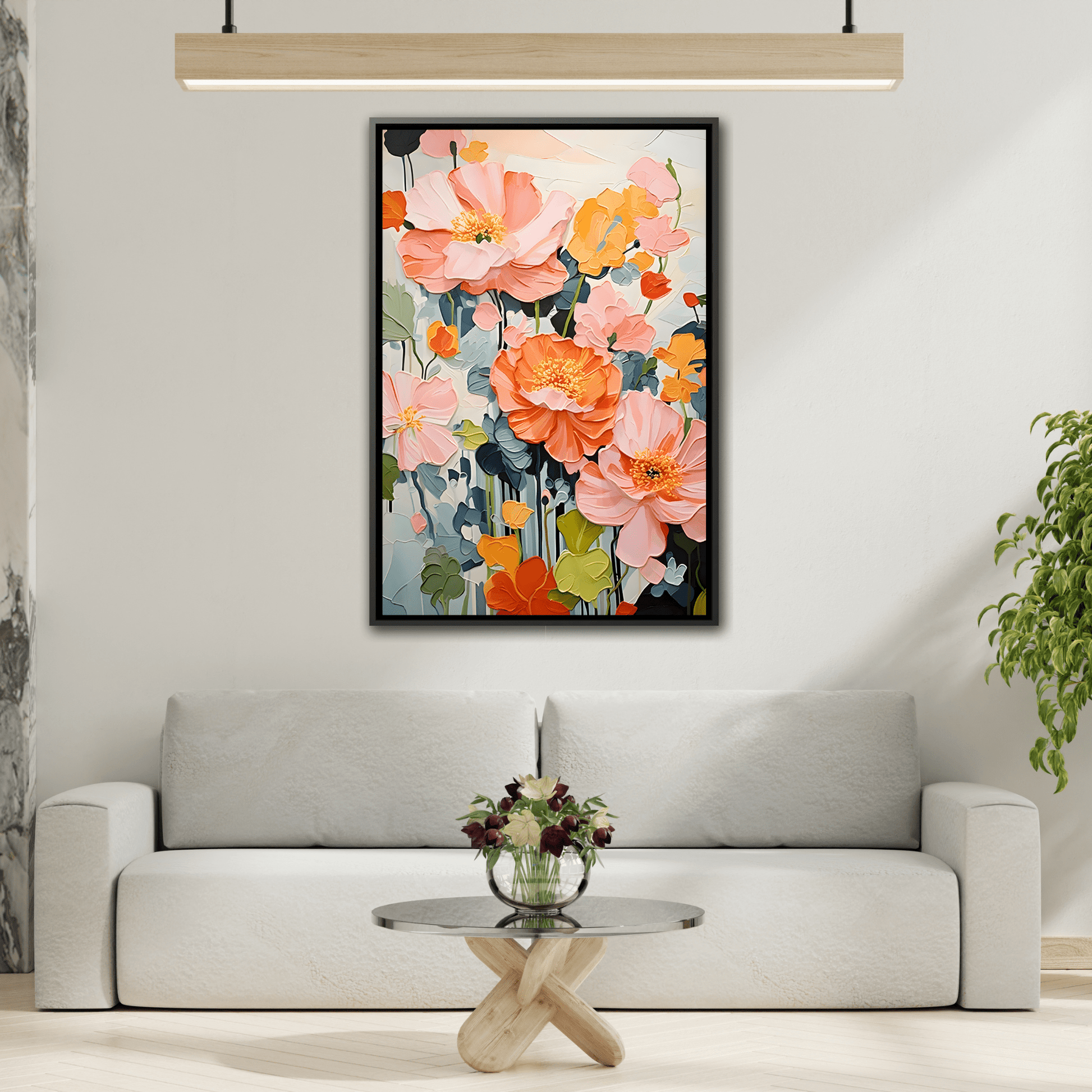 Large Colorful Floral Framed Canvas - Vibrant Flower Wall Art Print