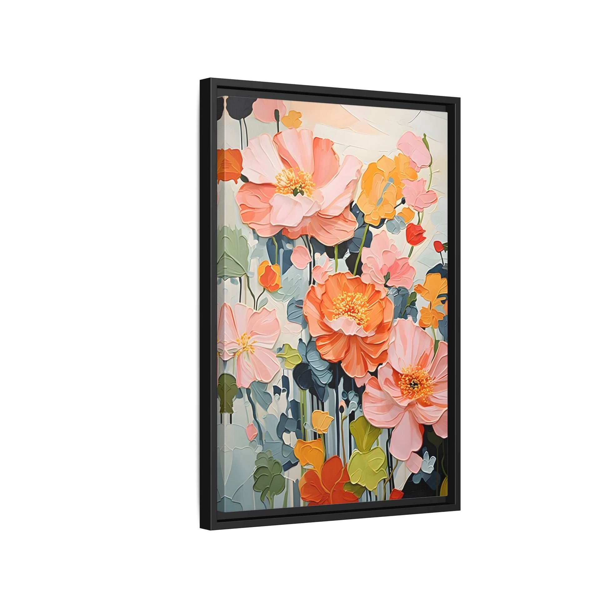 Large Colorful Floral Framed Canvas - Vibrant Flower Wall Art Print