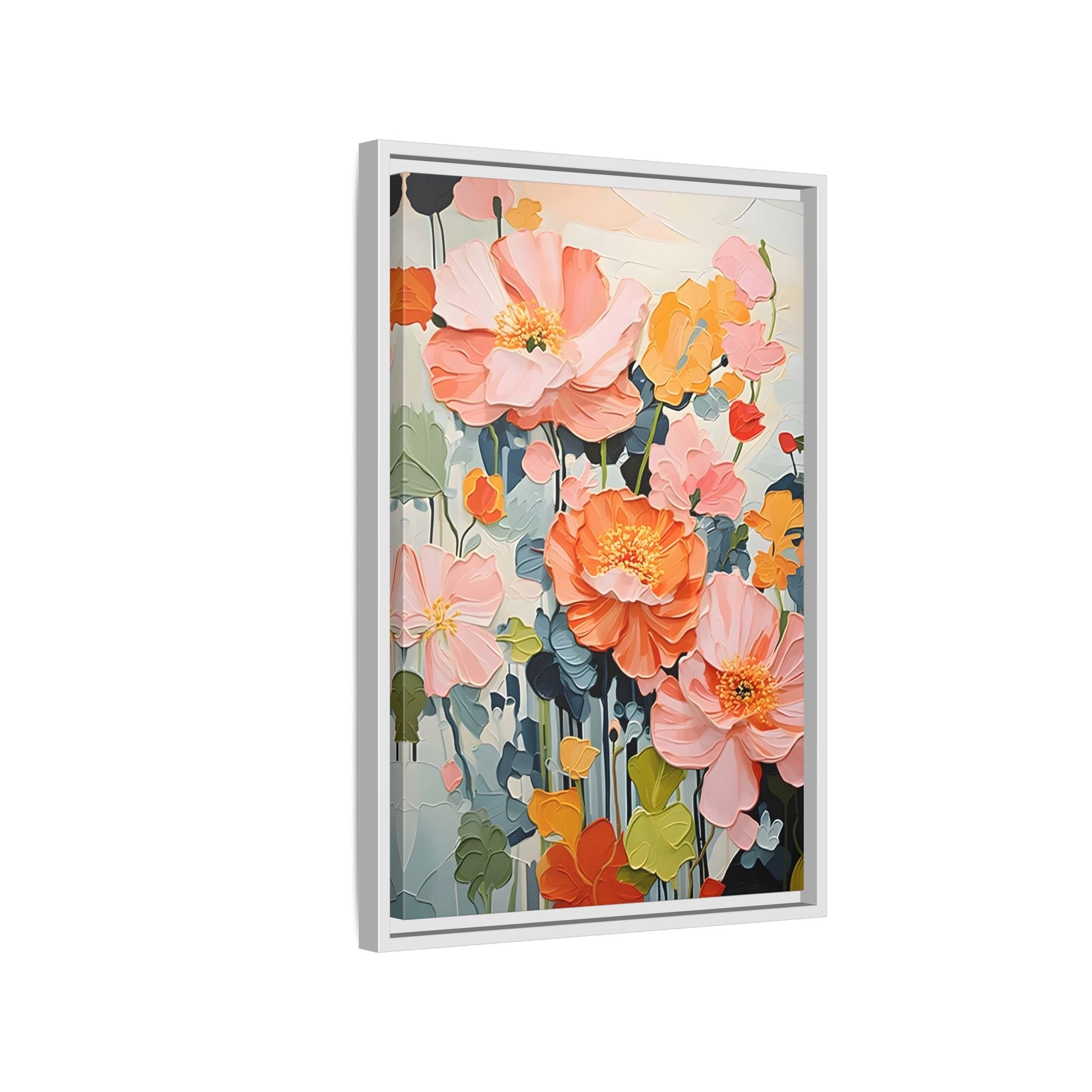 Large Colorful Floral Framed Canvas - Vibrant Flower Wall Art Print