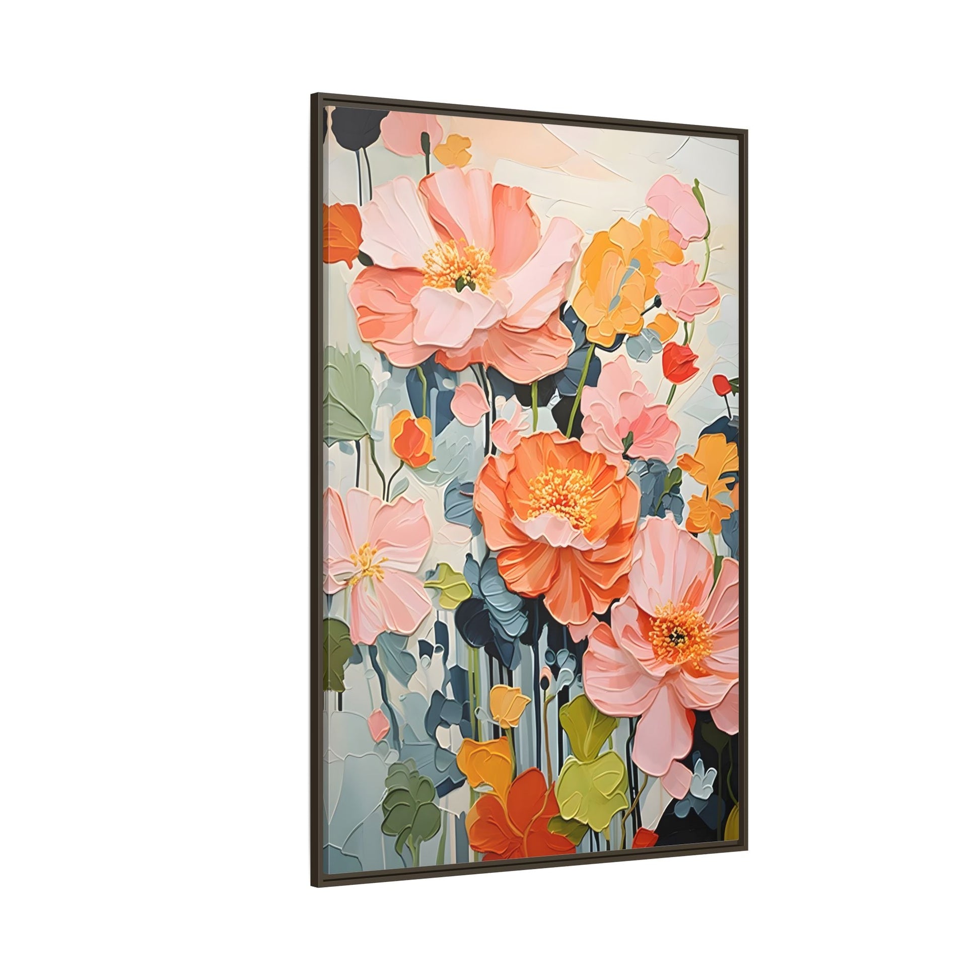 Large Colorful Floral Framed Canvas - Vibrant Flower Wall Art Print