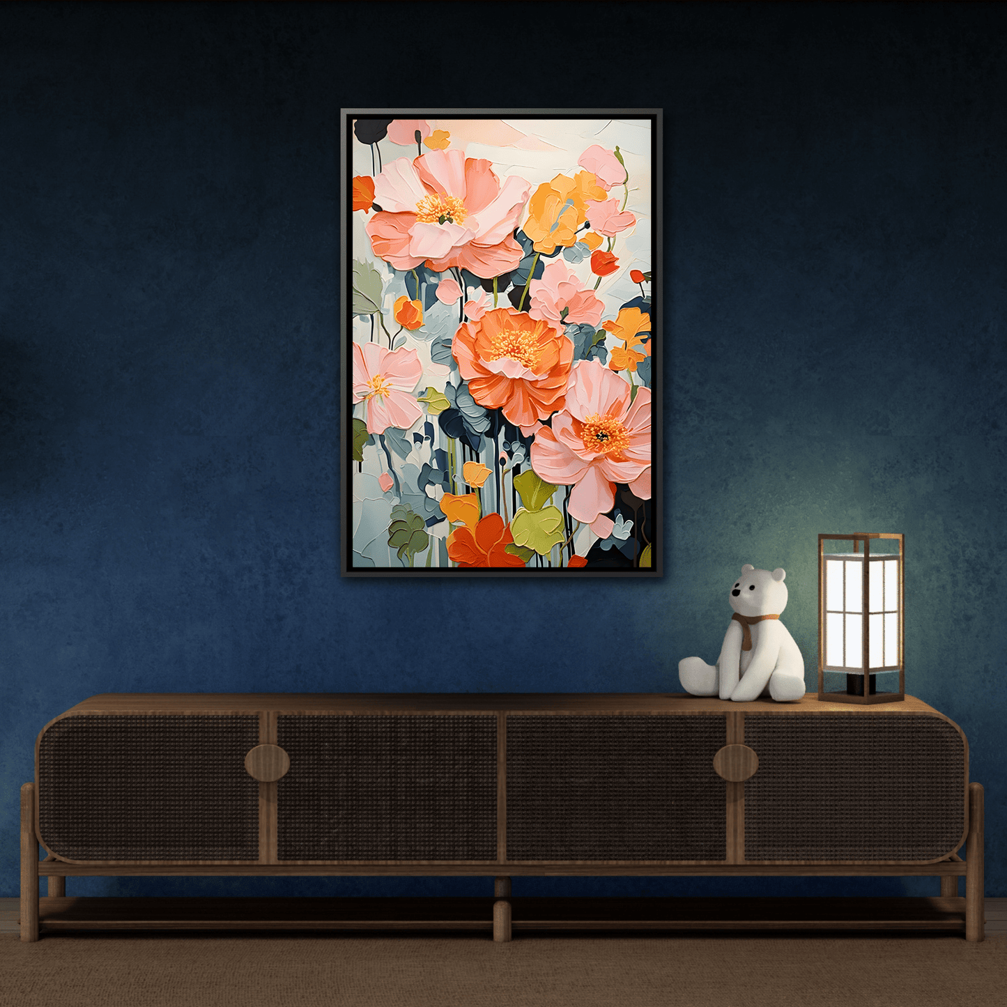 Large Colorful Floral Framed Canvas - Vibrant Flower Wall Art Print