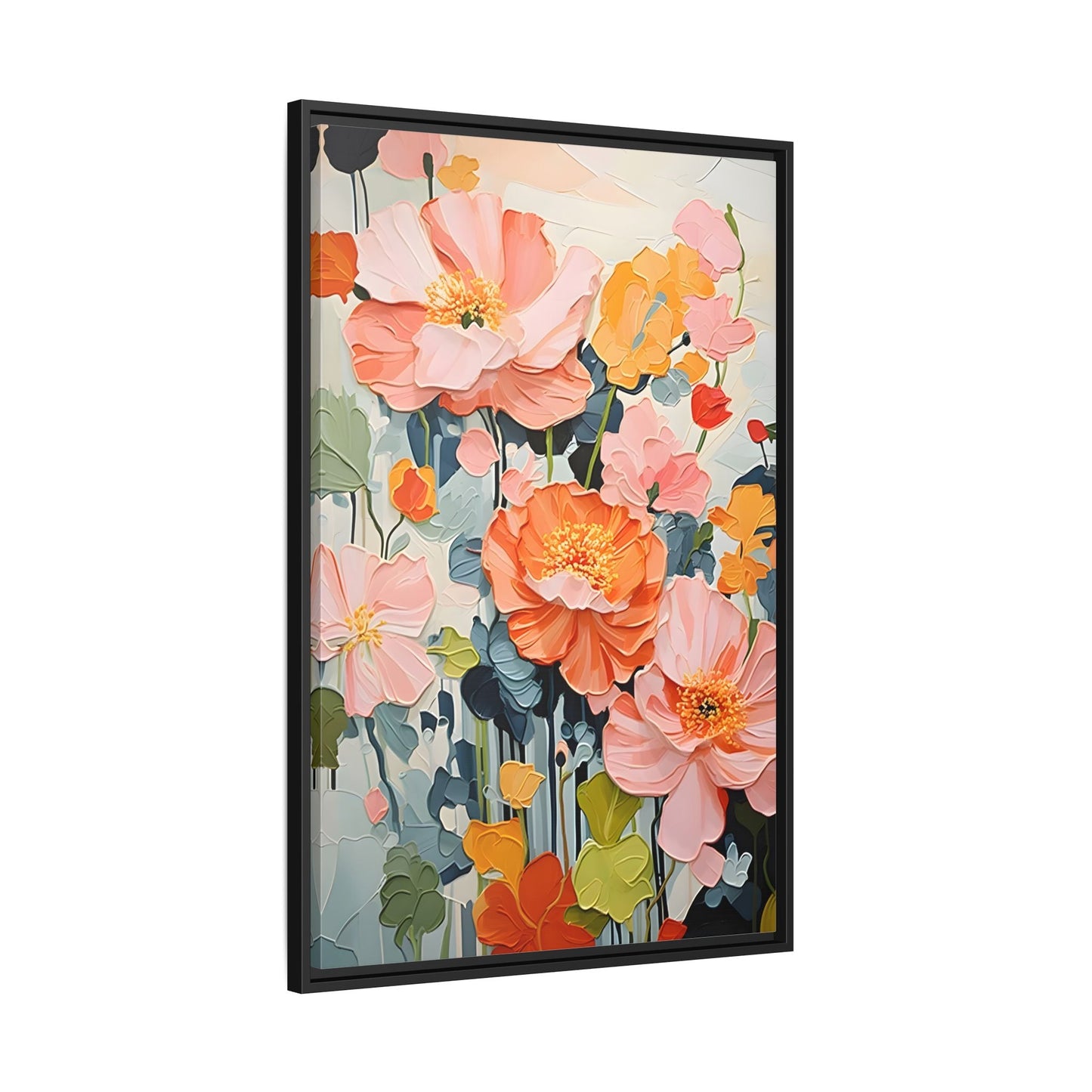 Large Colorful Floral Framed Canvas - Vibrant Flower Wall Art Print