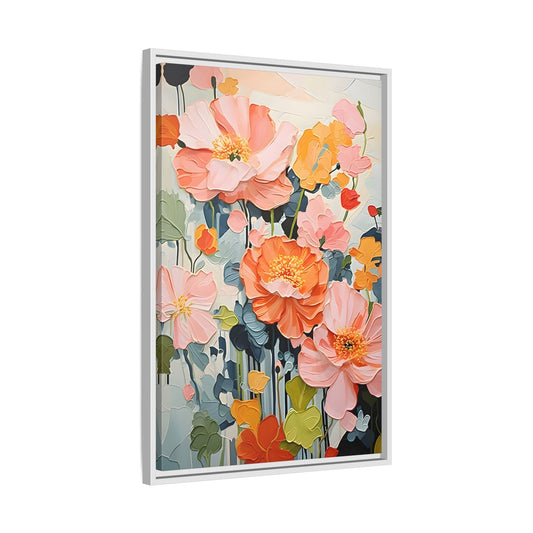 Large Colorful Floral Framed Canvas - Vibrant Flower Wall Art Print
