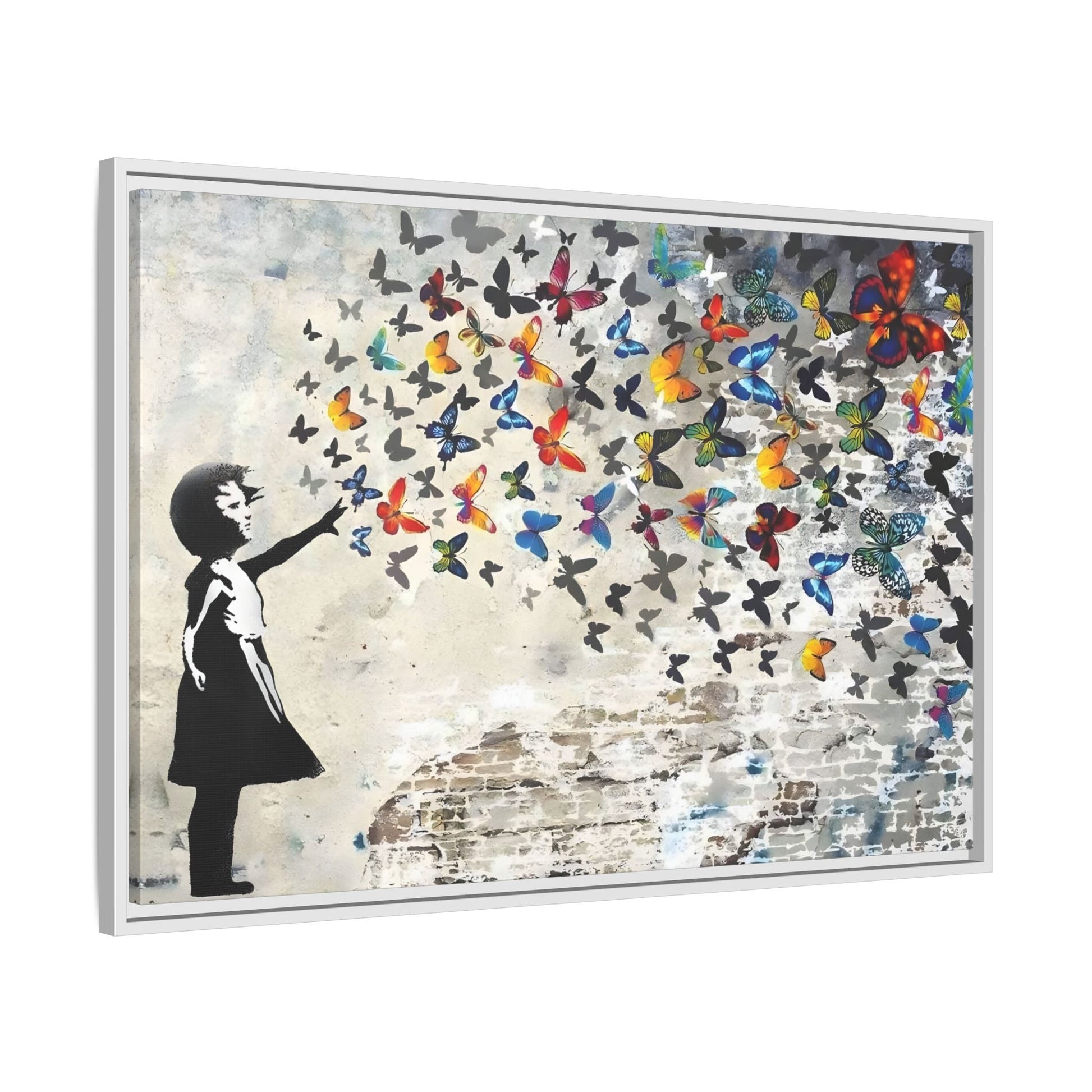 Large Framed Banksy Butterfly Girl Canvas Wall Art Prints