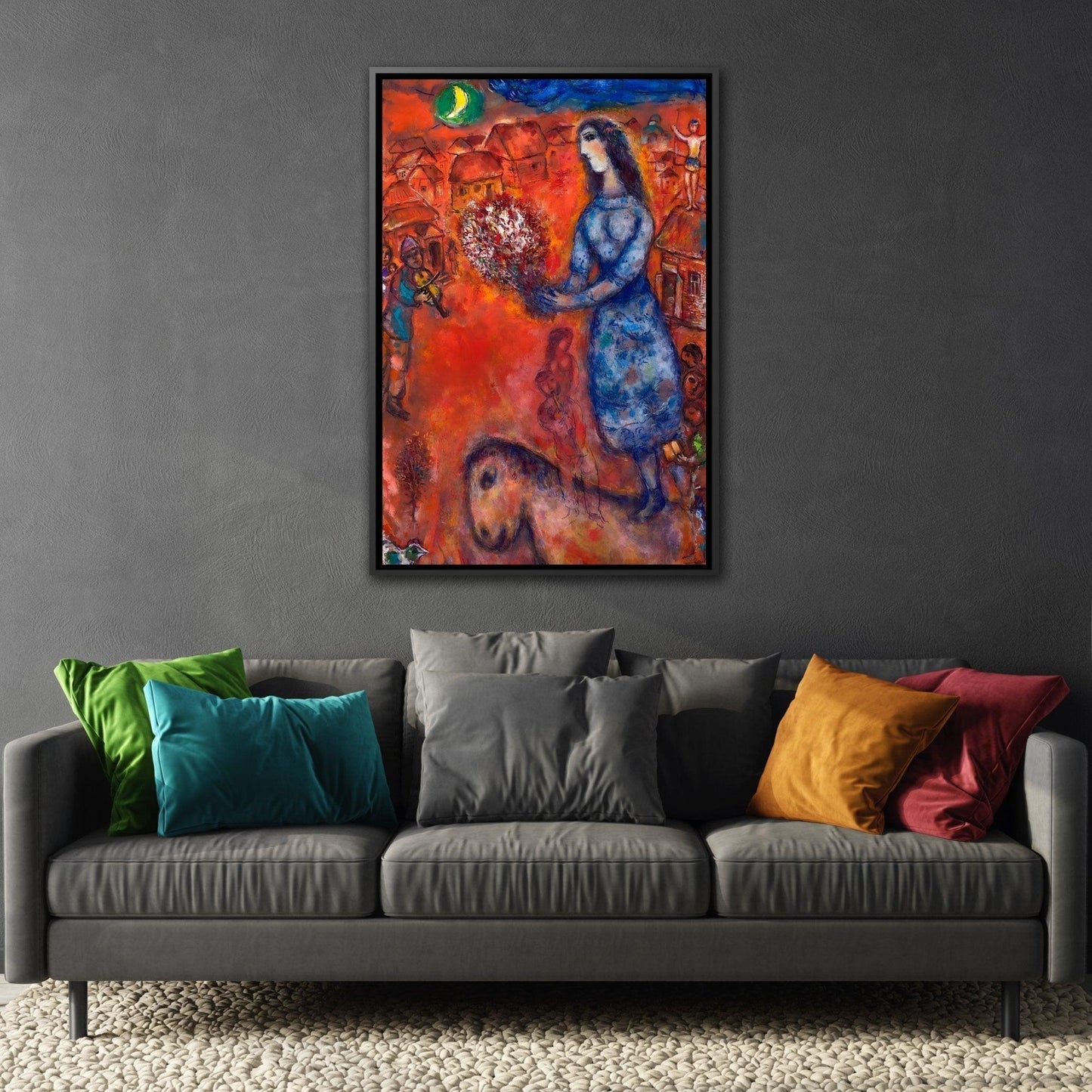 Large Framed Bride with Bouquet Canvas Chagall Wall Art Print