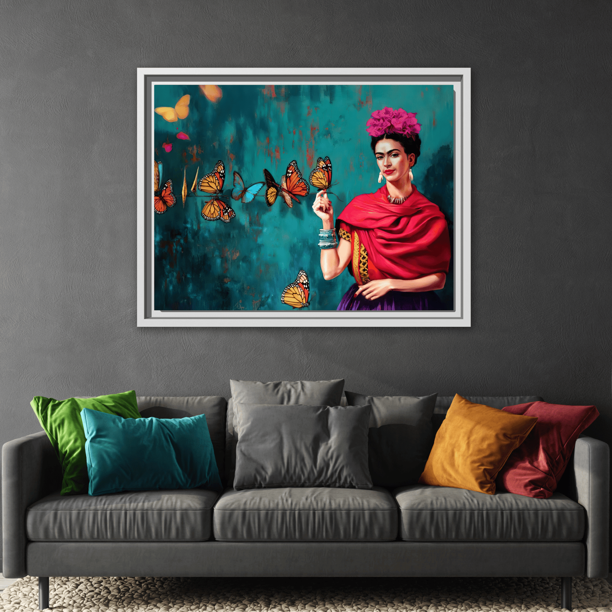 Large Framed Butterfly Wall Art Kahlo Canvas Print