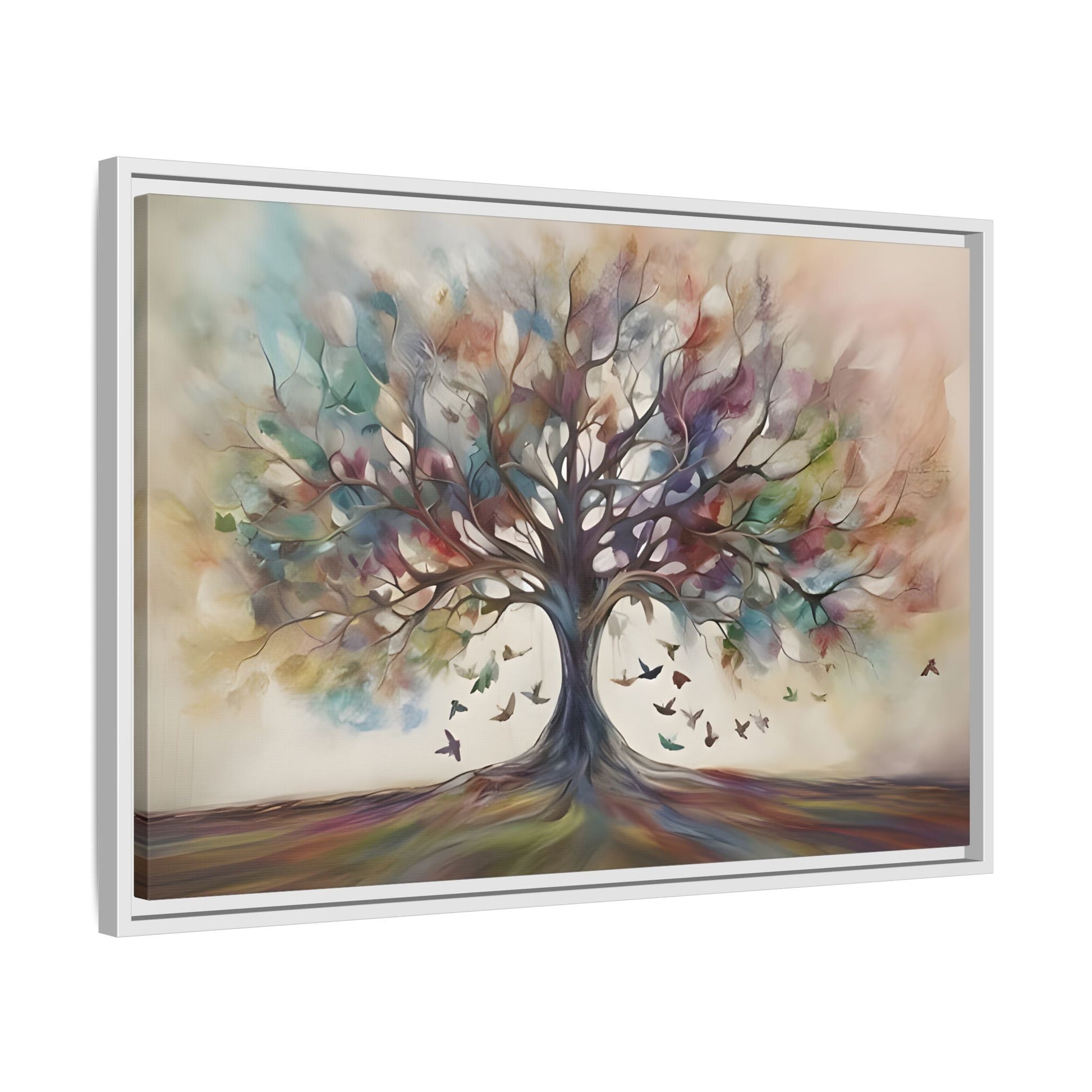 Large Framed Canvas Wall Art Print, Tree of Life Colorful Abstract Decor