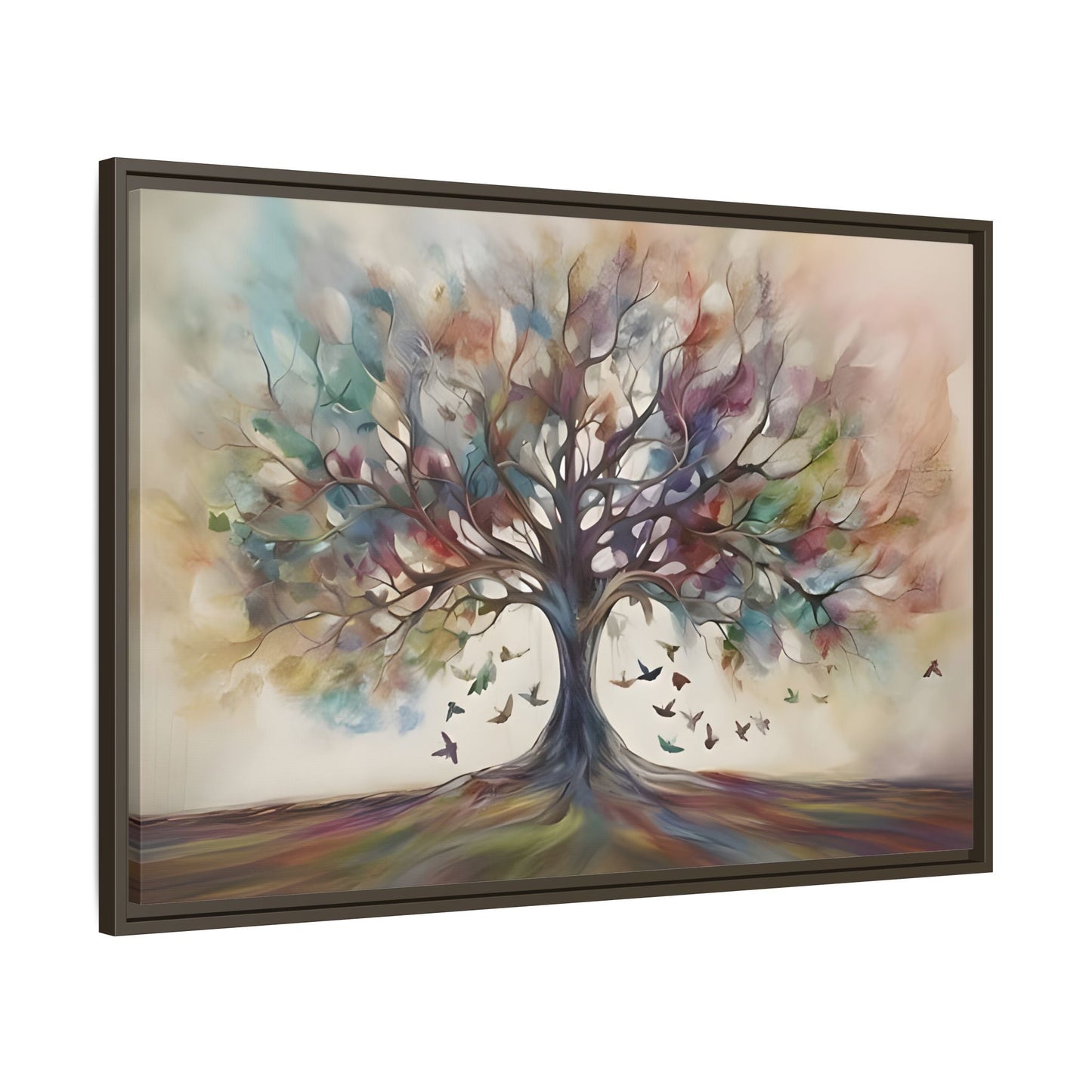 Large Framed Canvas Wall Art Print, Tree of Life Colorful Abstract Decor
