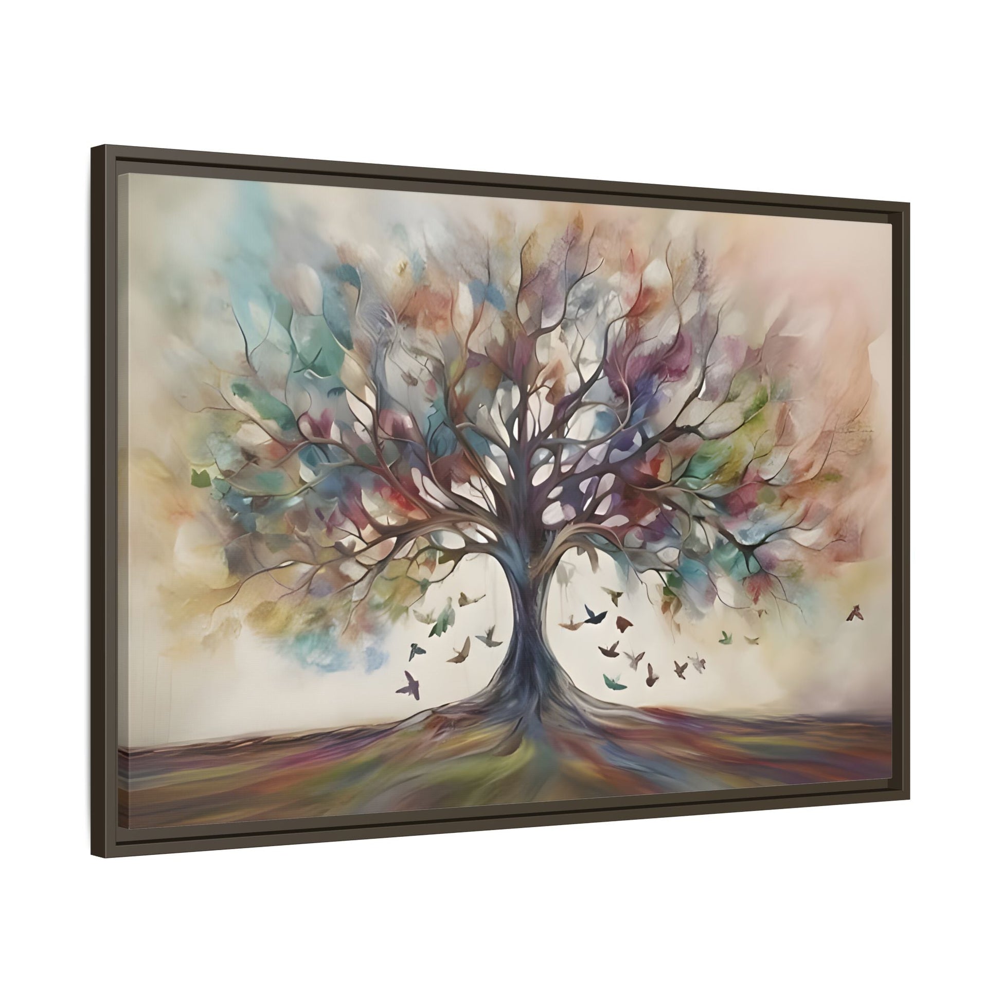Large Framed Canvas Wall Art Print, Tree of Life Colorful Abstract Decor